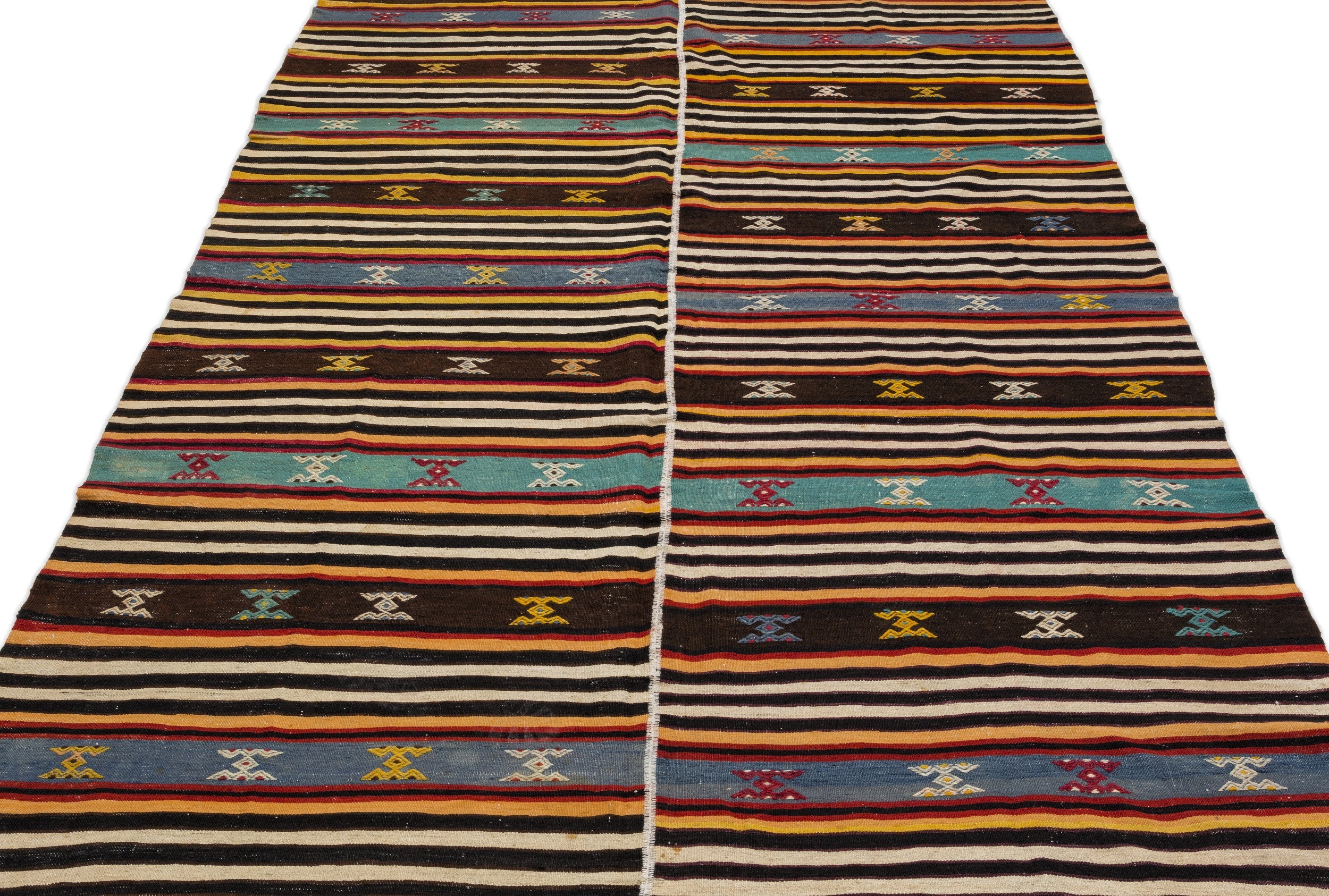 Girit Beige Striped Wool Handmade Area Rug 5'7" x 10'2"