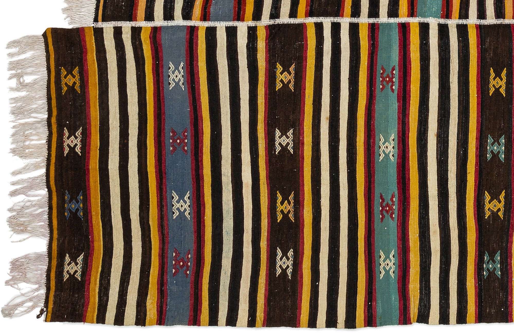Girit Beige Striped Wool Handmade Area Rug 5'7" x 10'2"