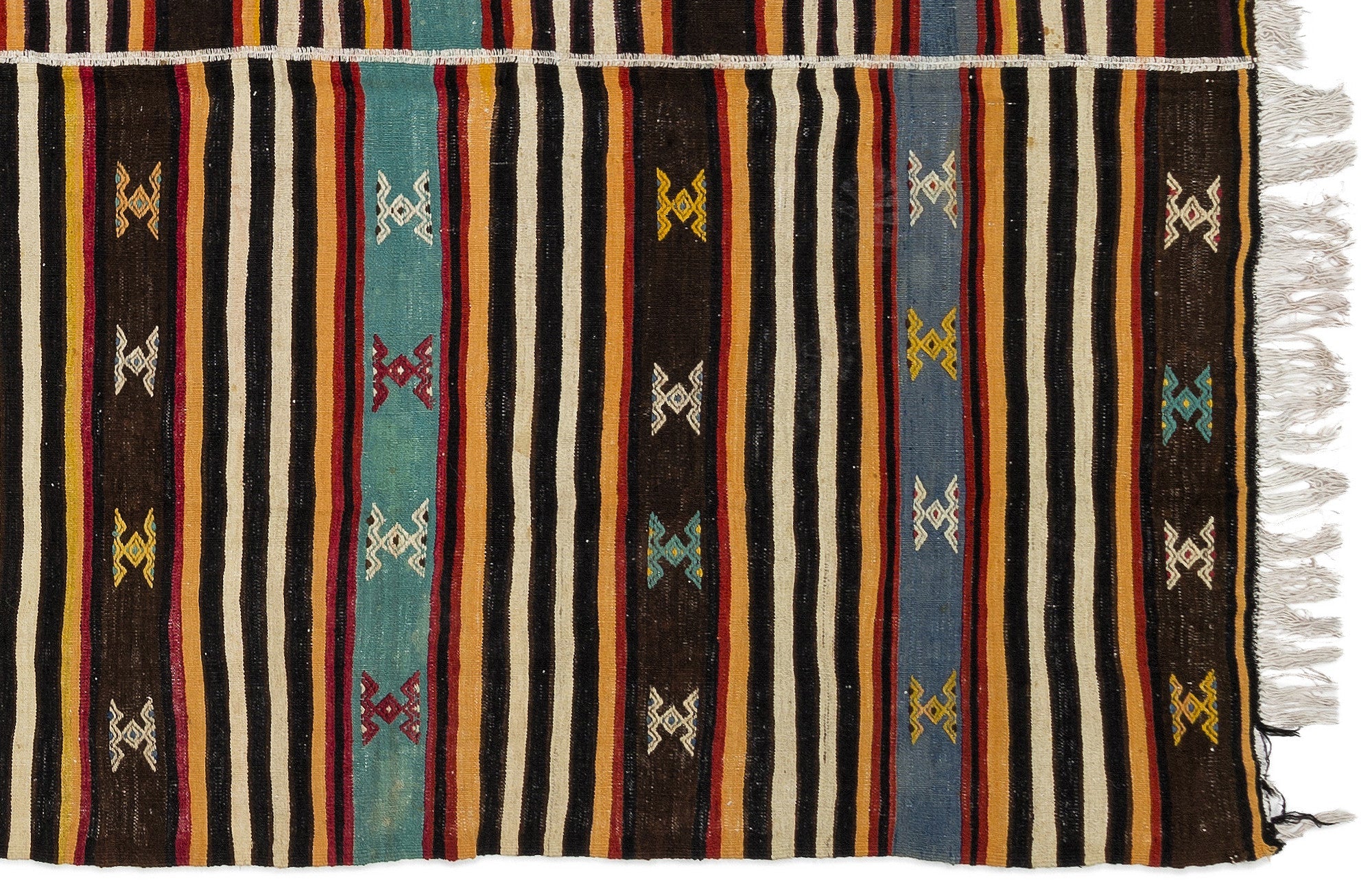 Girit Beige Striped Wool Handmade Area Rug 5'7" x 10'2"