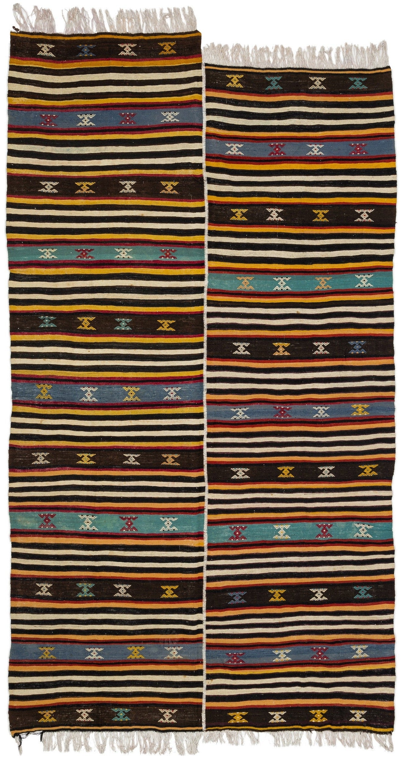Girit Beige Striped Wool Handmade Area Rug 5'7" x 10'2"