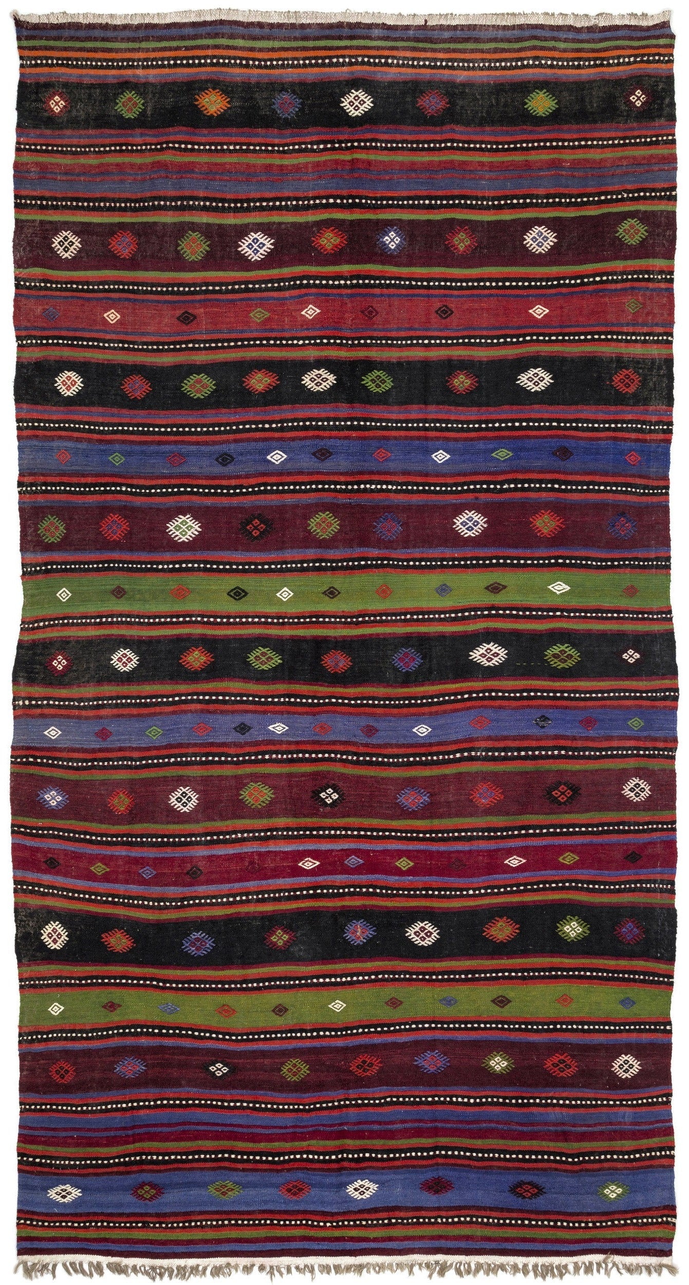 Girit Beige Striped Wool Handmade Area Rug 6'1" x 11'6"