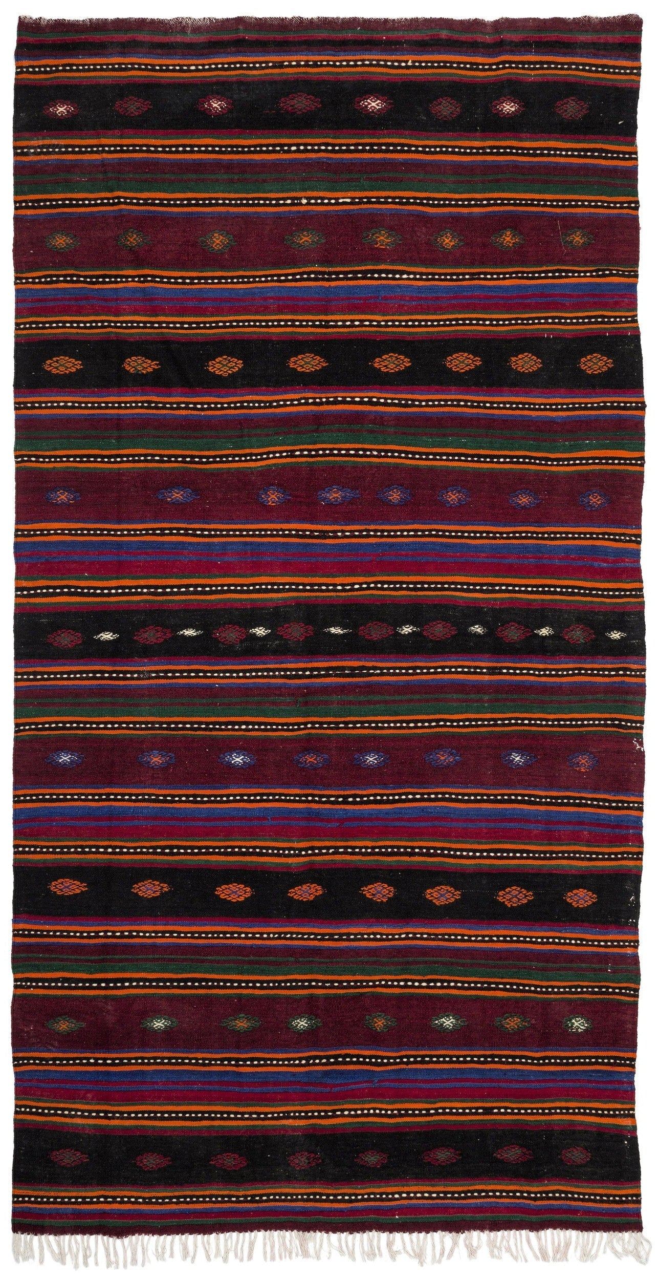 Girit Beige Striped Wool Handmade Area Rug 5'9" x 11'5"