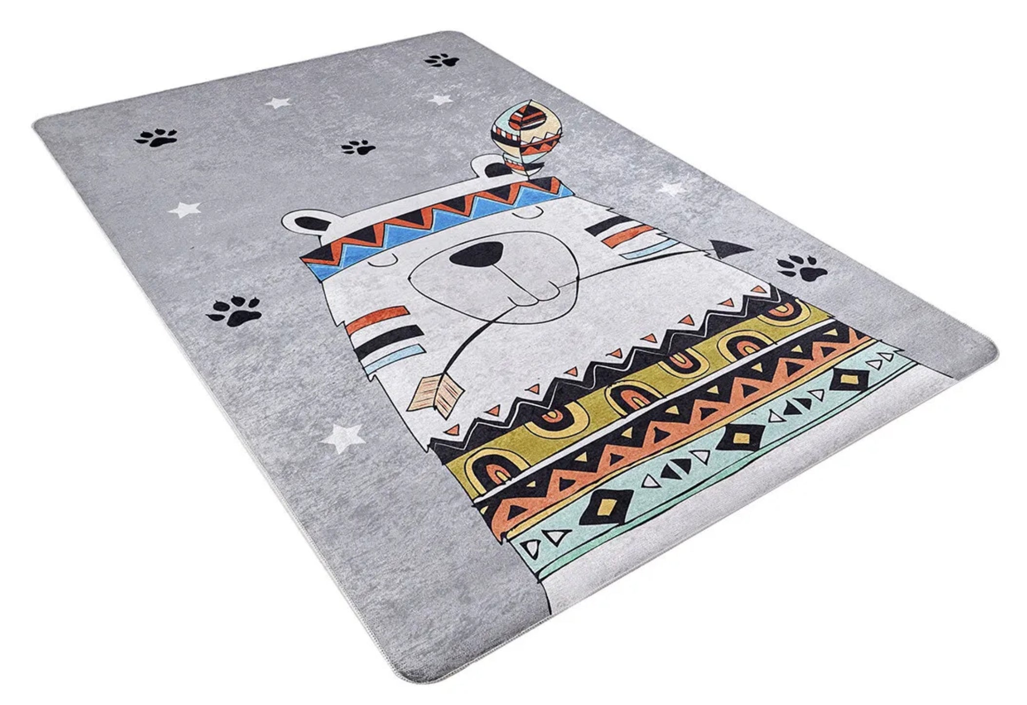 Kids Animal Rug - Grey Digital Print Carpet for Playroom, Non Slip & Antibacterial