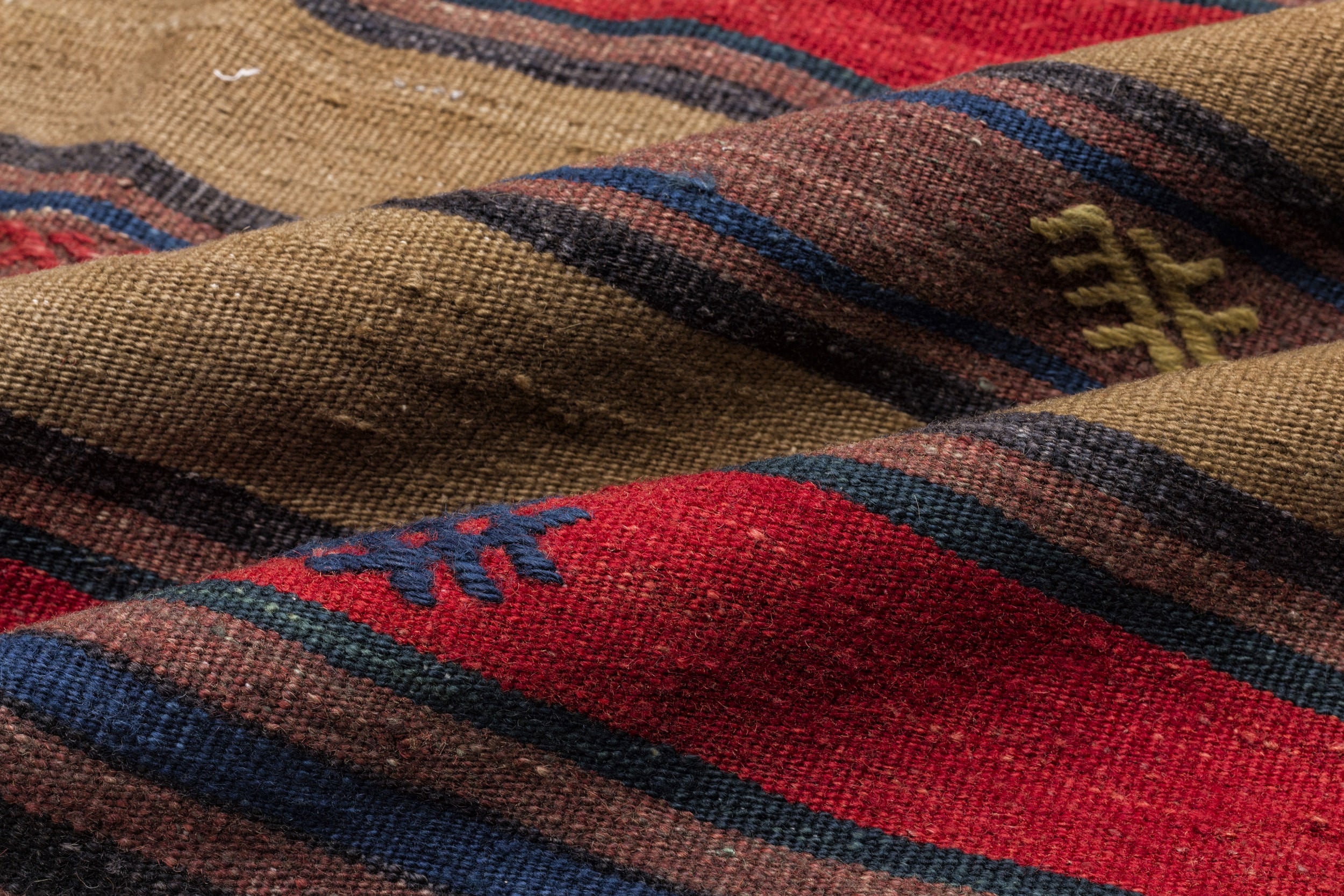 Girit Brown Striped Wool Handmade Area Rug 4'3" x 7'2"