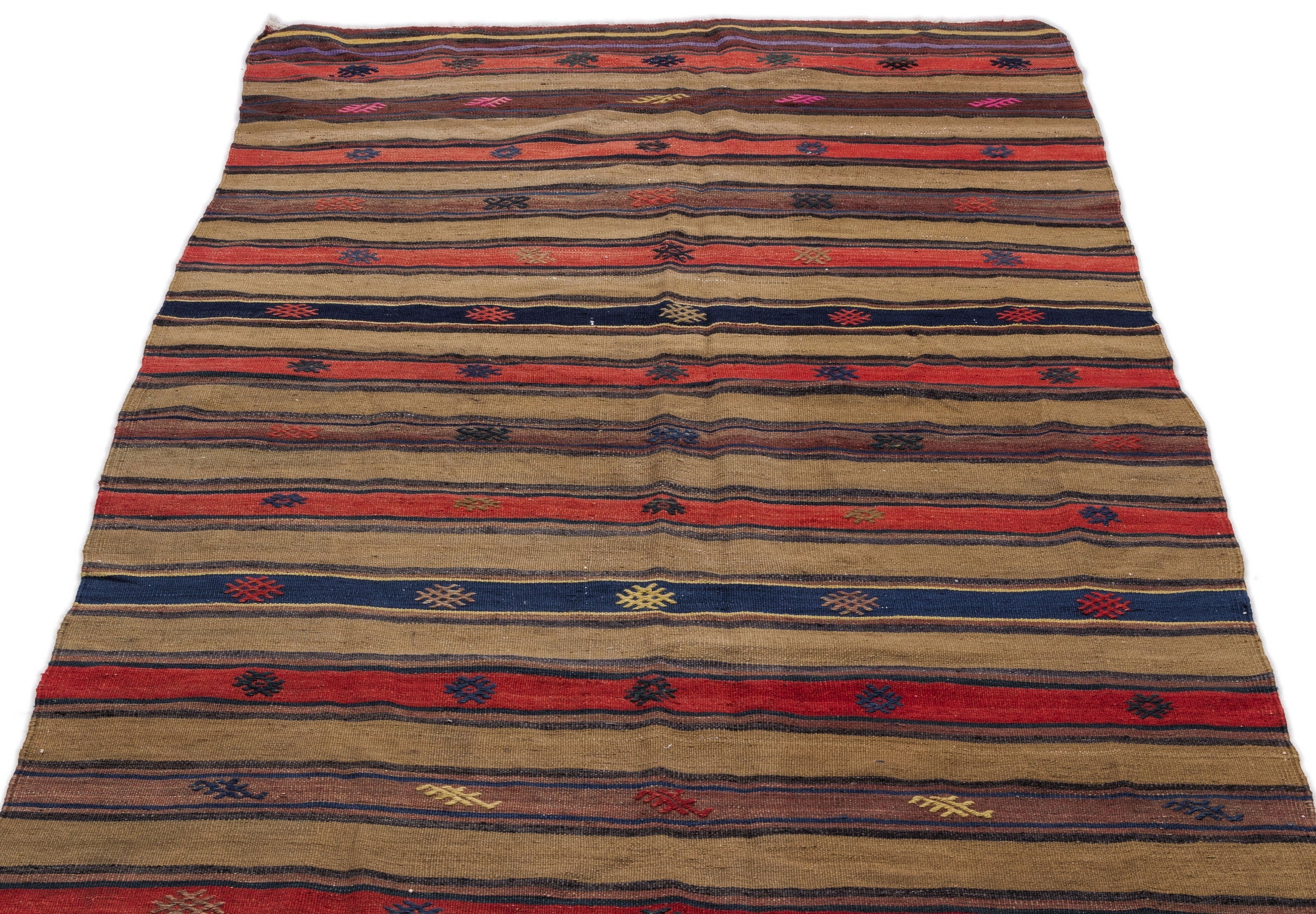 Girit Brown Striped Wool Handmade Area Rug 4'3" x 7'2"