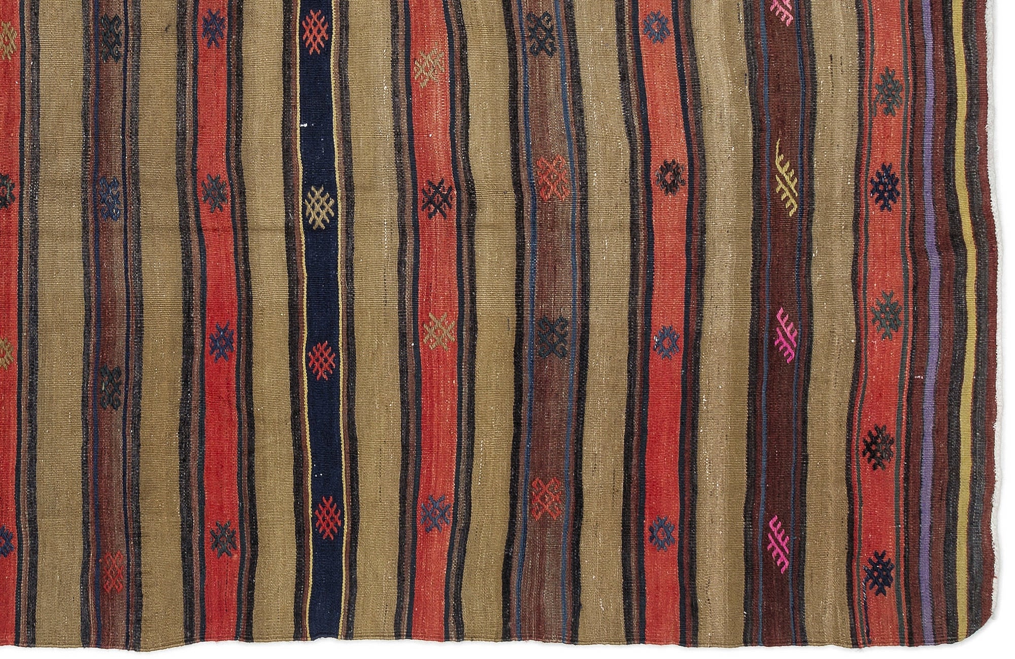 Girit Brown Striped Wool Handmade Area Rug 4'3" x 7'2"