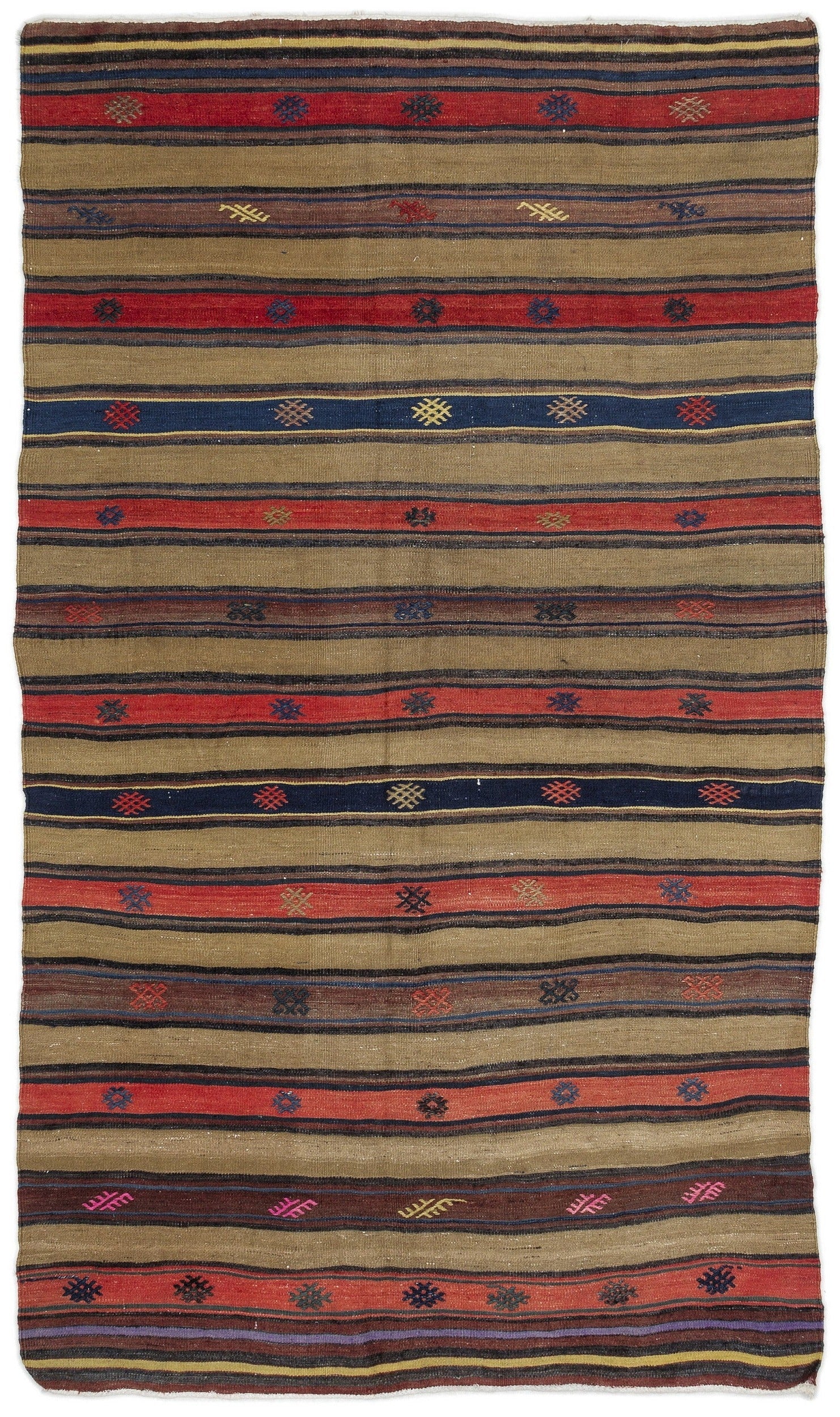Girit Brown Striped Wool Handmade Area Rug 4'3" x 7'2"