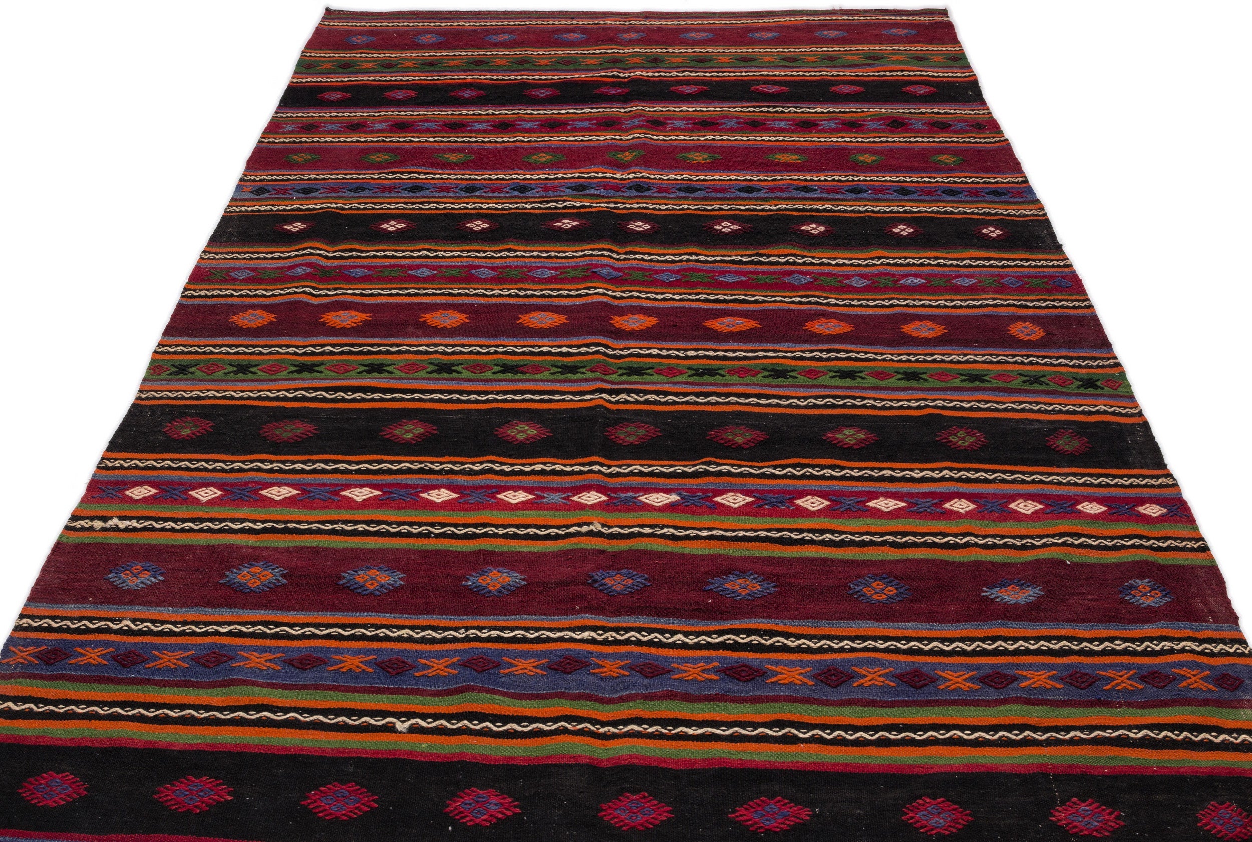 Girit Beige Striped Wool Handmade Area Rug 5'11" x 11'3"