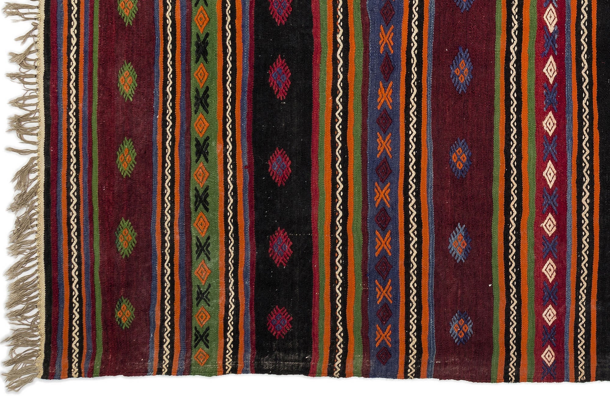 Girit Beige Striped Wool Handmade Area Rug 5'11" x 11'3"