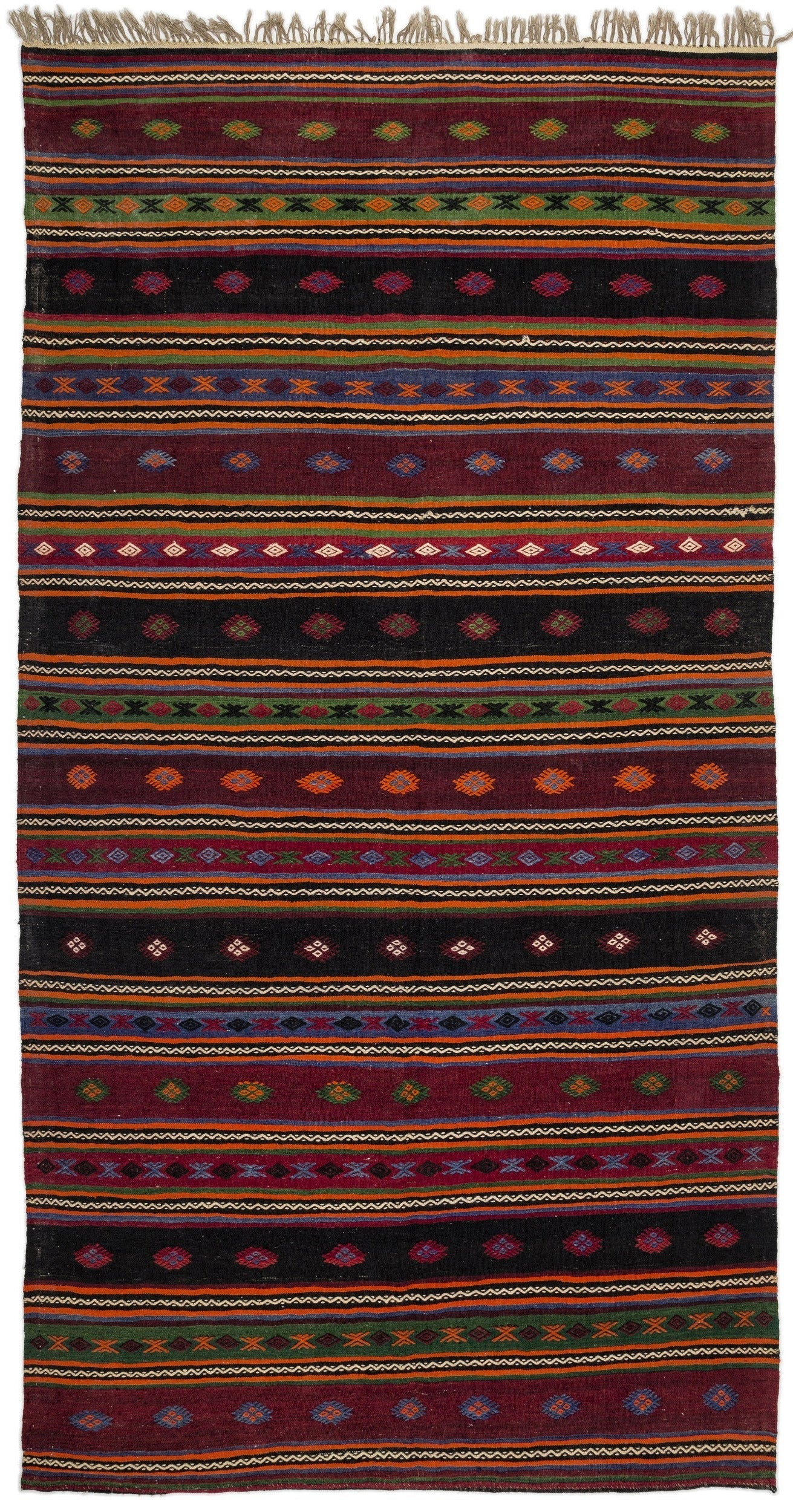 Girit Beige Striped Wool Handmade Area Rug 5'11" x 11'3"