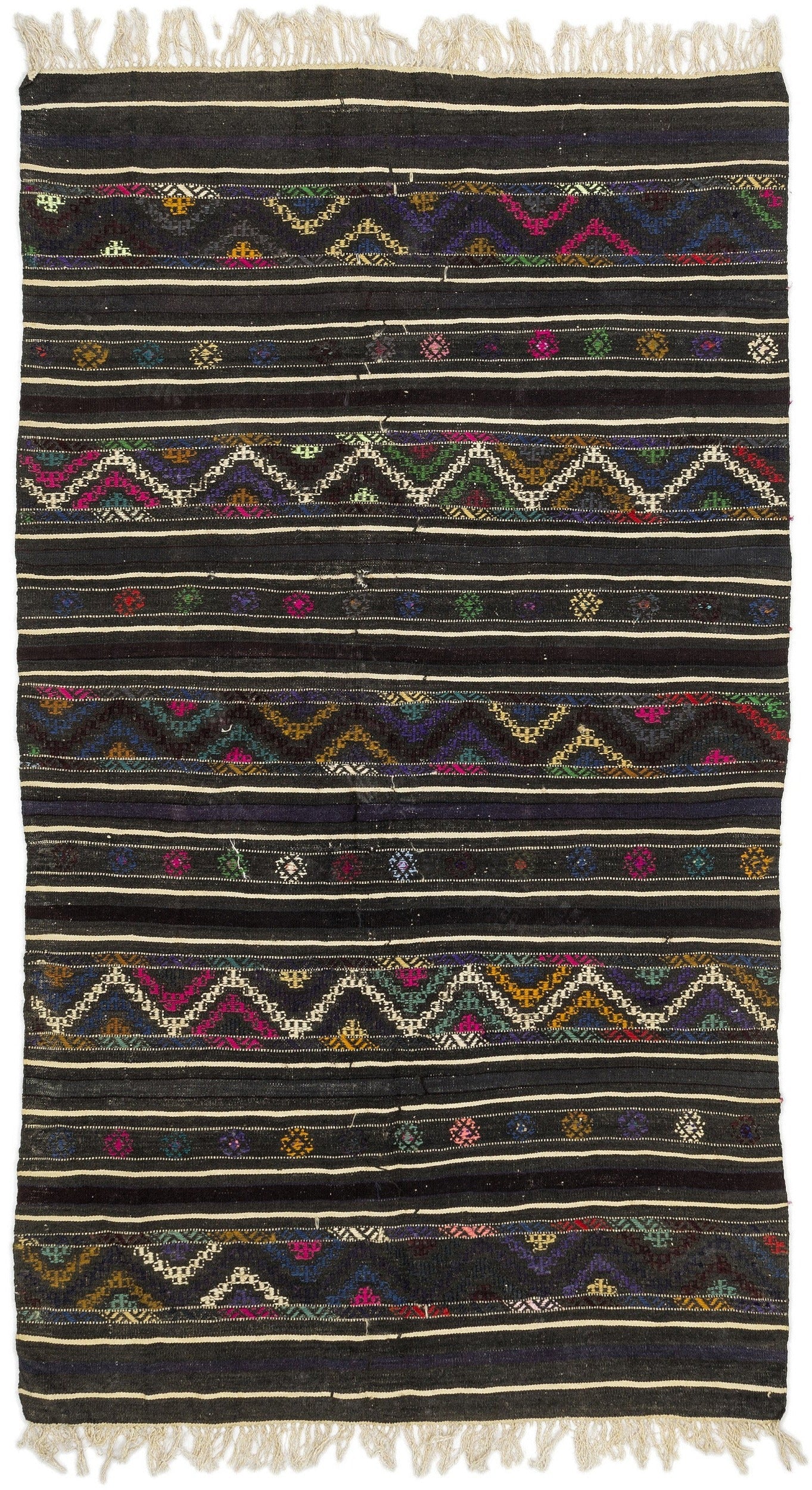 Girit Grey Striped Wool Handmade Area Rug 4'1" x 7'3"
