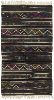 Girit Grey Striped Wool Handmade Area Rug 4'1" x 7'3"
