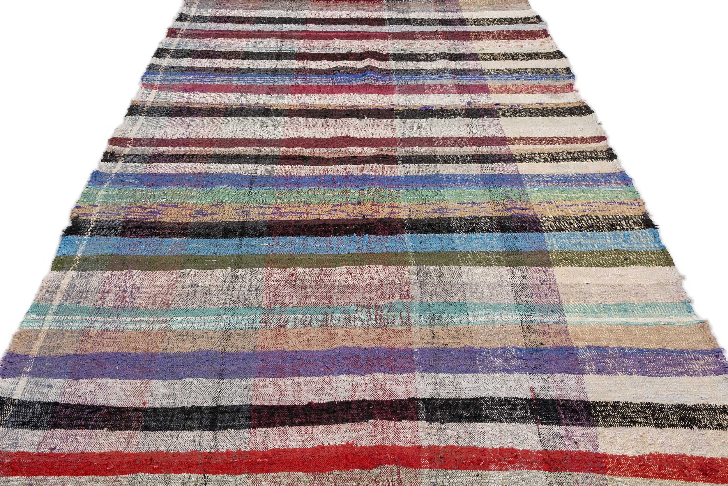 Girit Beige Striped Wool Handmade Area Rug 5'5" x 10'2"