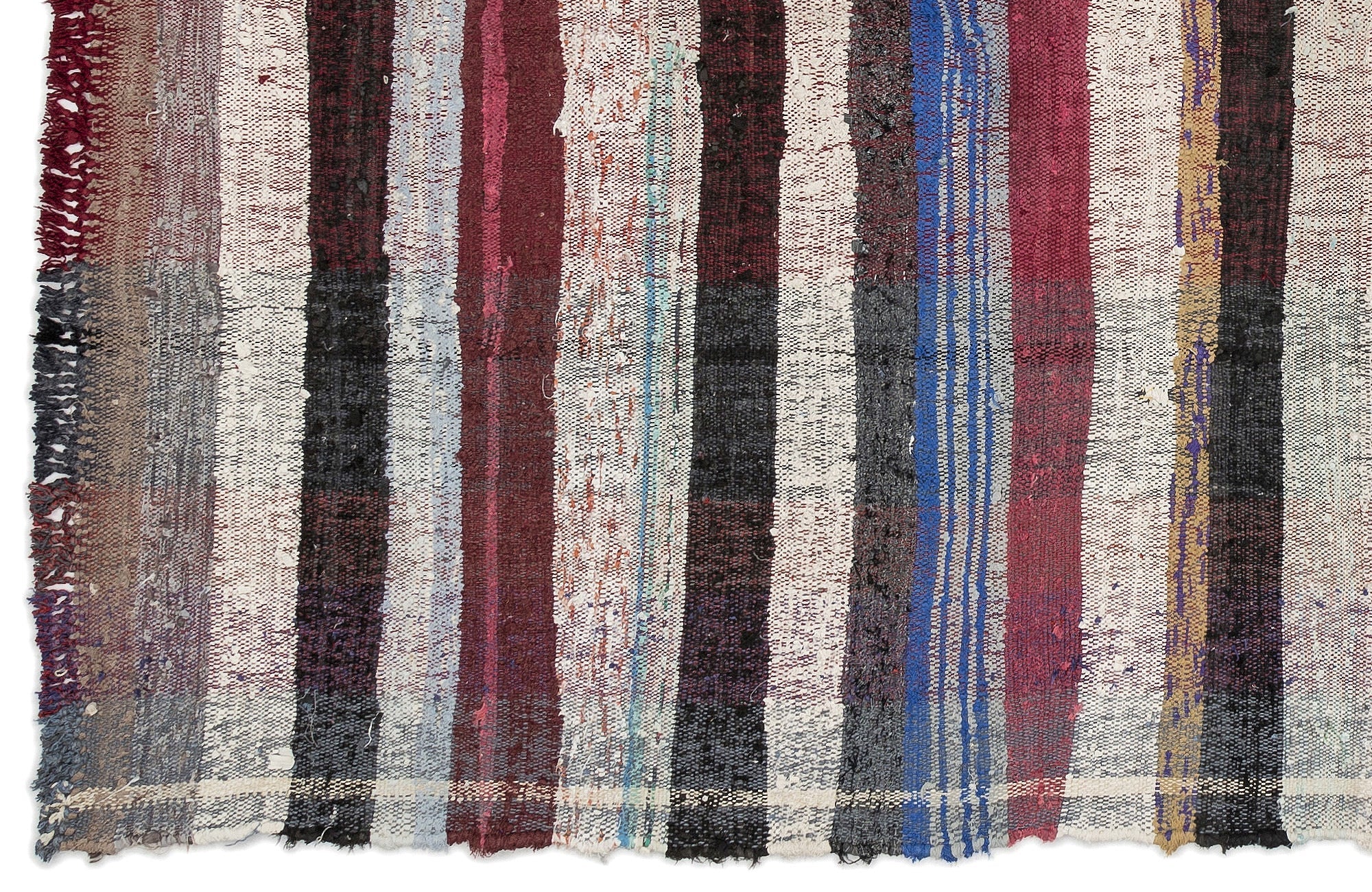 Girit Beige Striped Wool Handmade Area Rug 5'5" x 10'2"