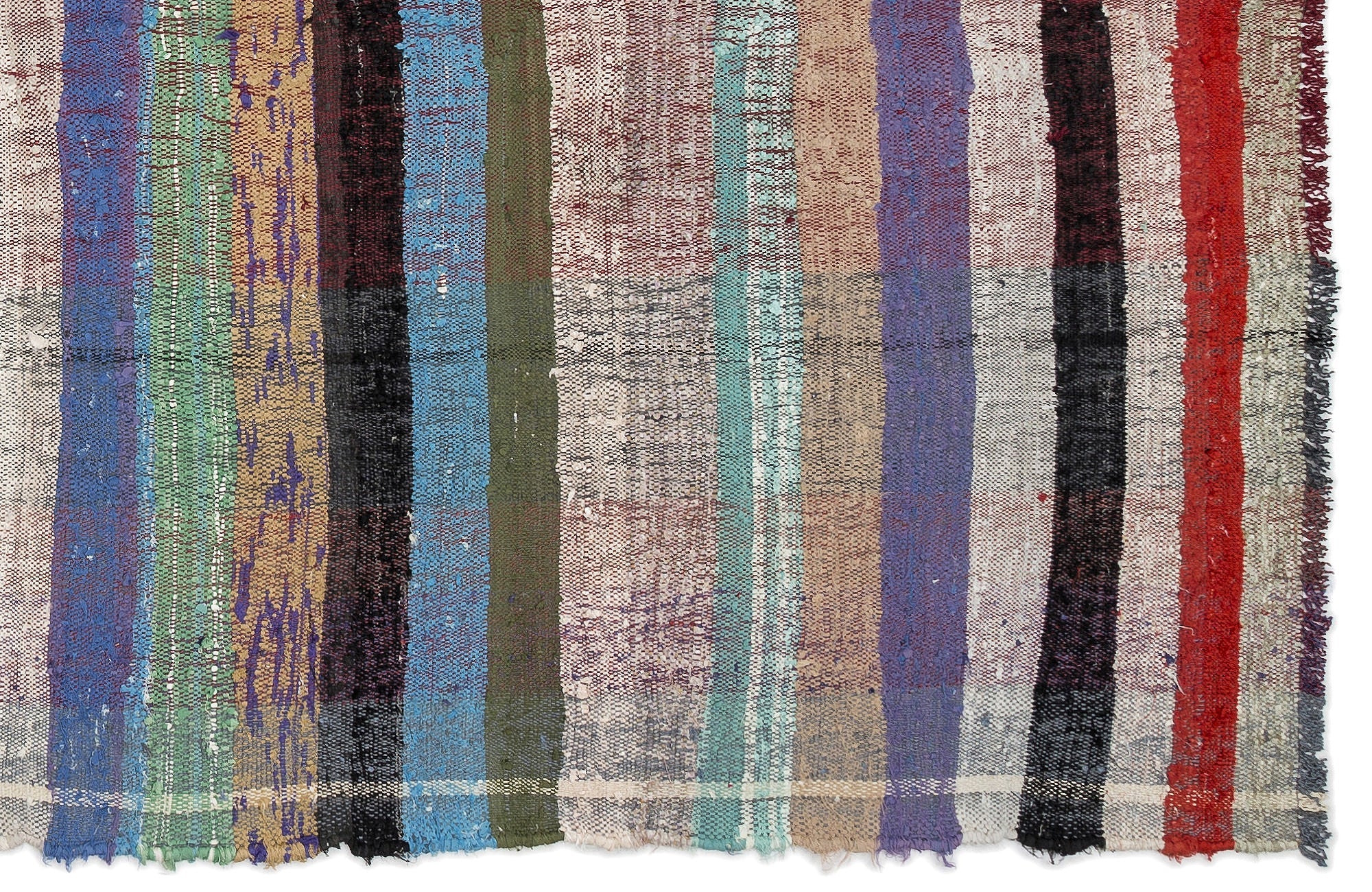 Girit Beige Striped Wool Handmade Area Rug 5'5" x 10'2"