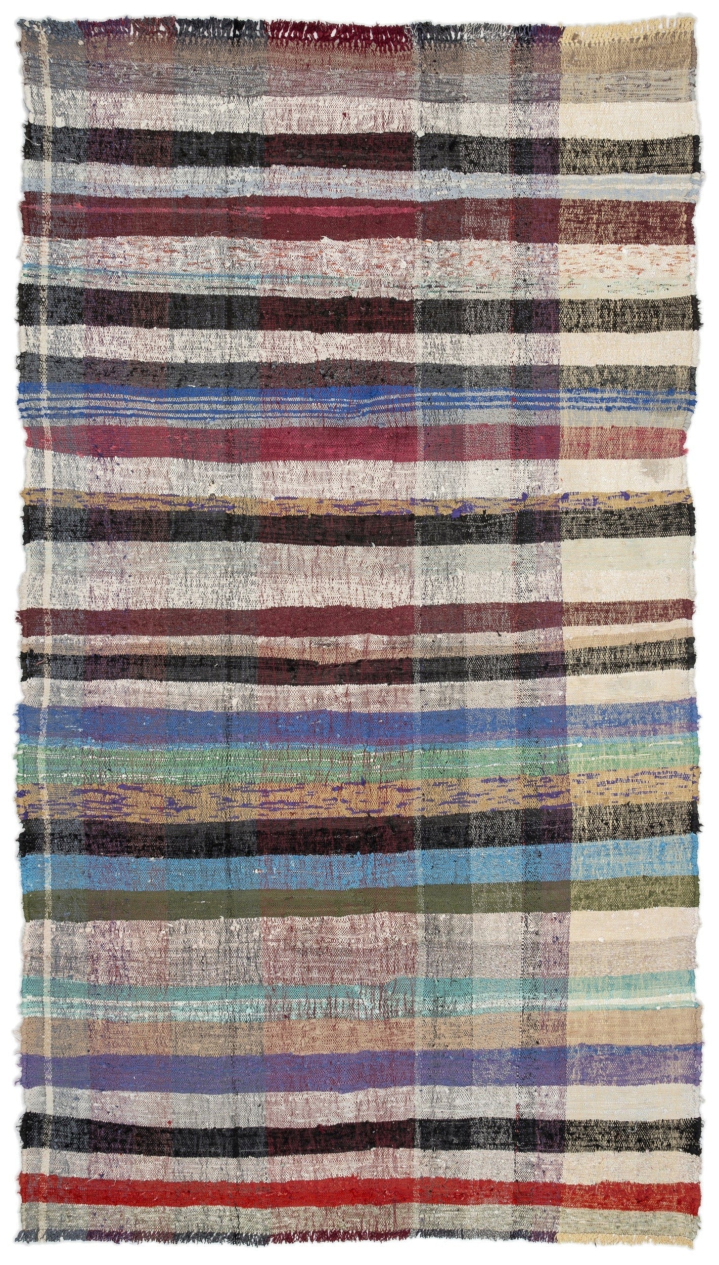 Girit Beige Striped Wool Handmade Area Rug 5'5" x 10'2"