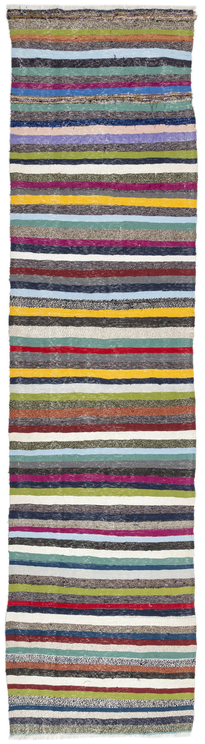Girit Beige Striped Wool Handmade Area Rug 3'1" x 12'9"