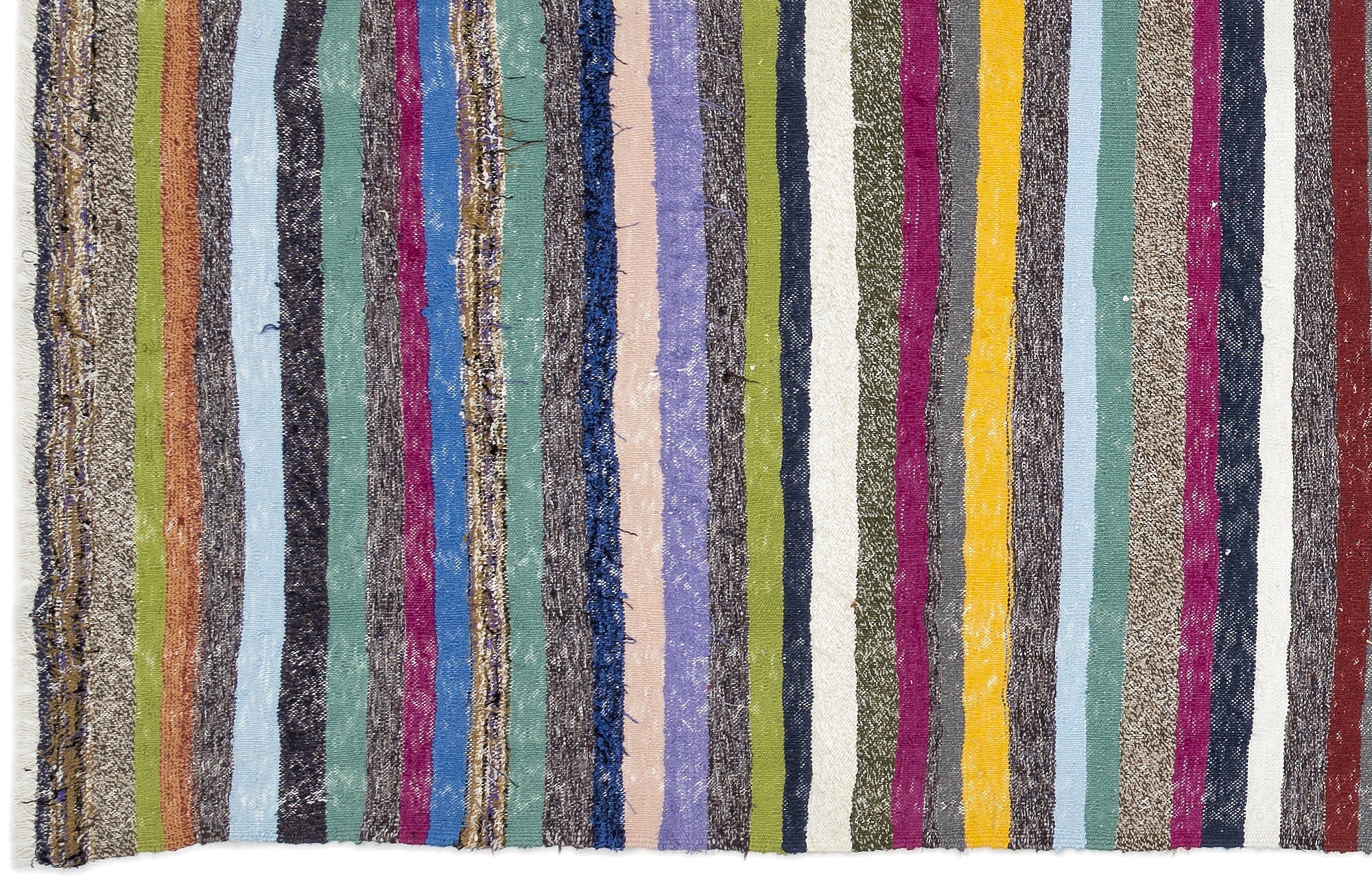 Girit Beige Striped Wool Handmade Area Rug 3'1" x 12'9"