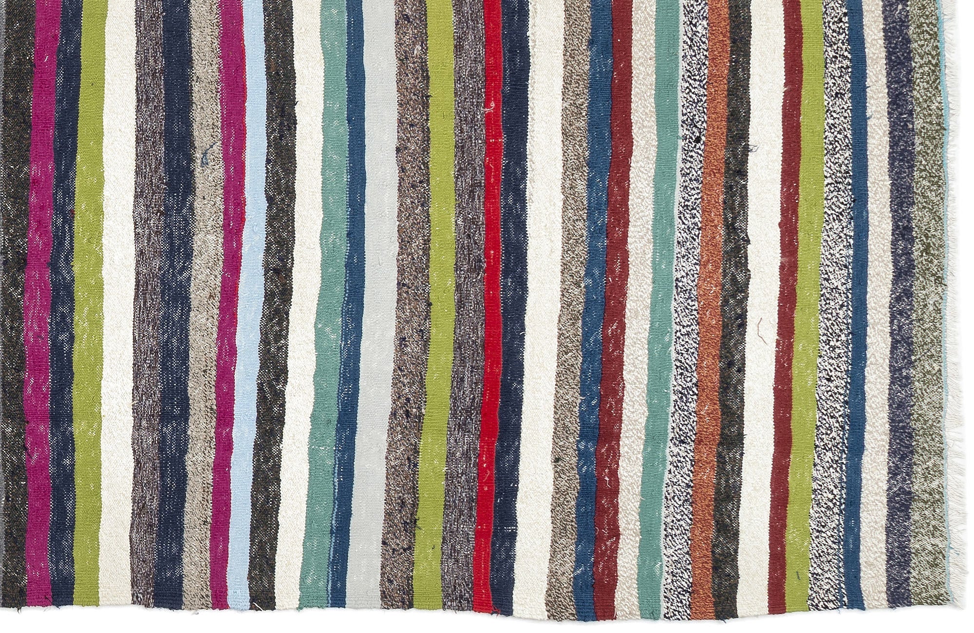 Girit Beige Striped Wool Handmade Area Rug 3'1" x 12'9"