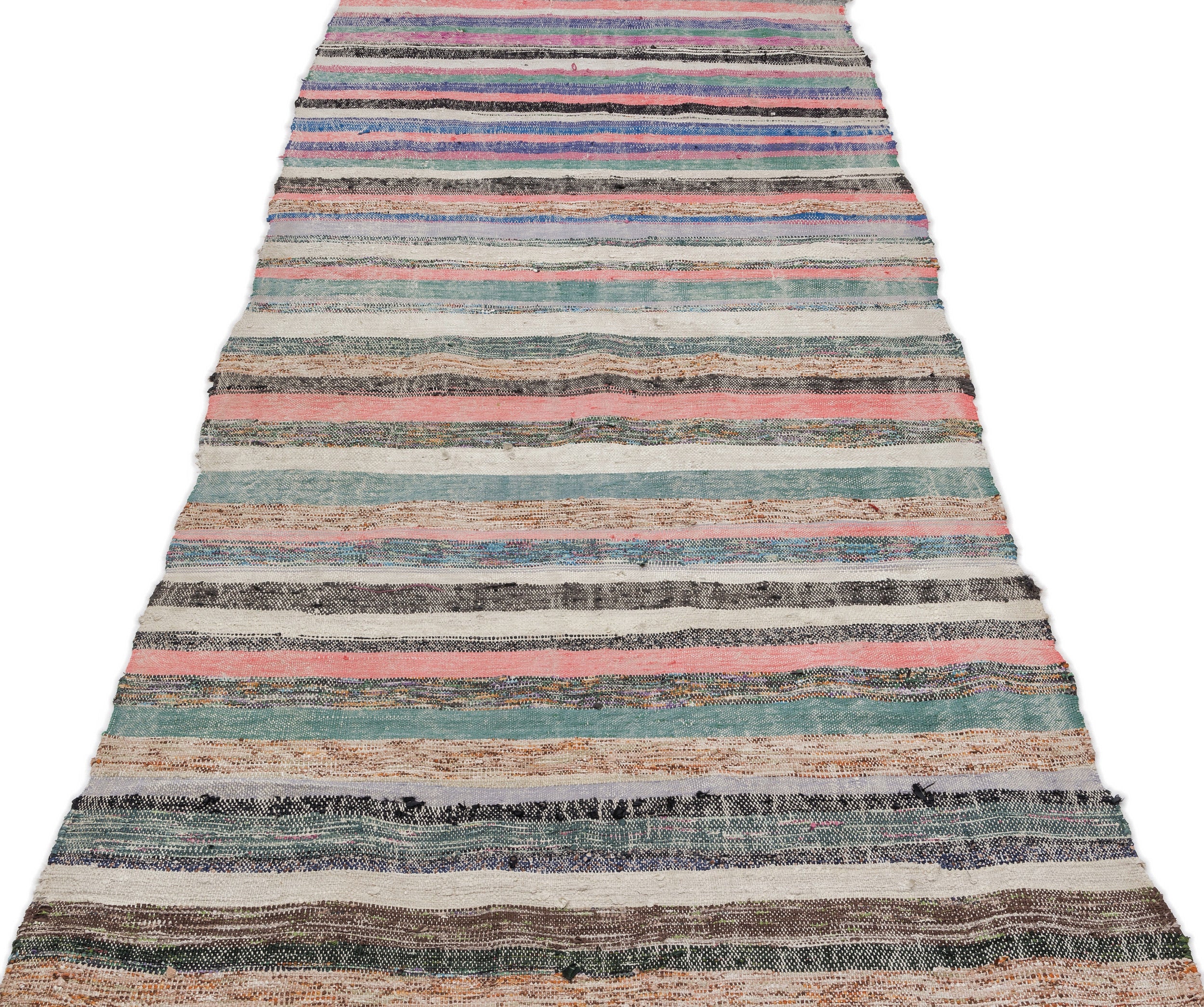 Girit Beige Striped Wool Handmade Area Rug 3'3" x 9'11"