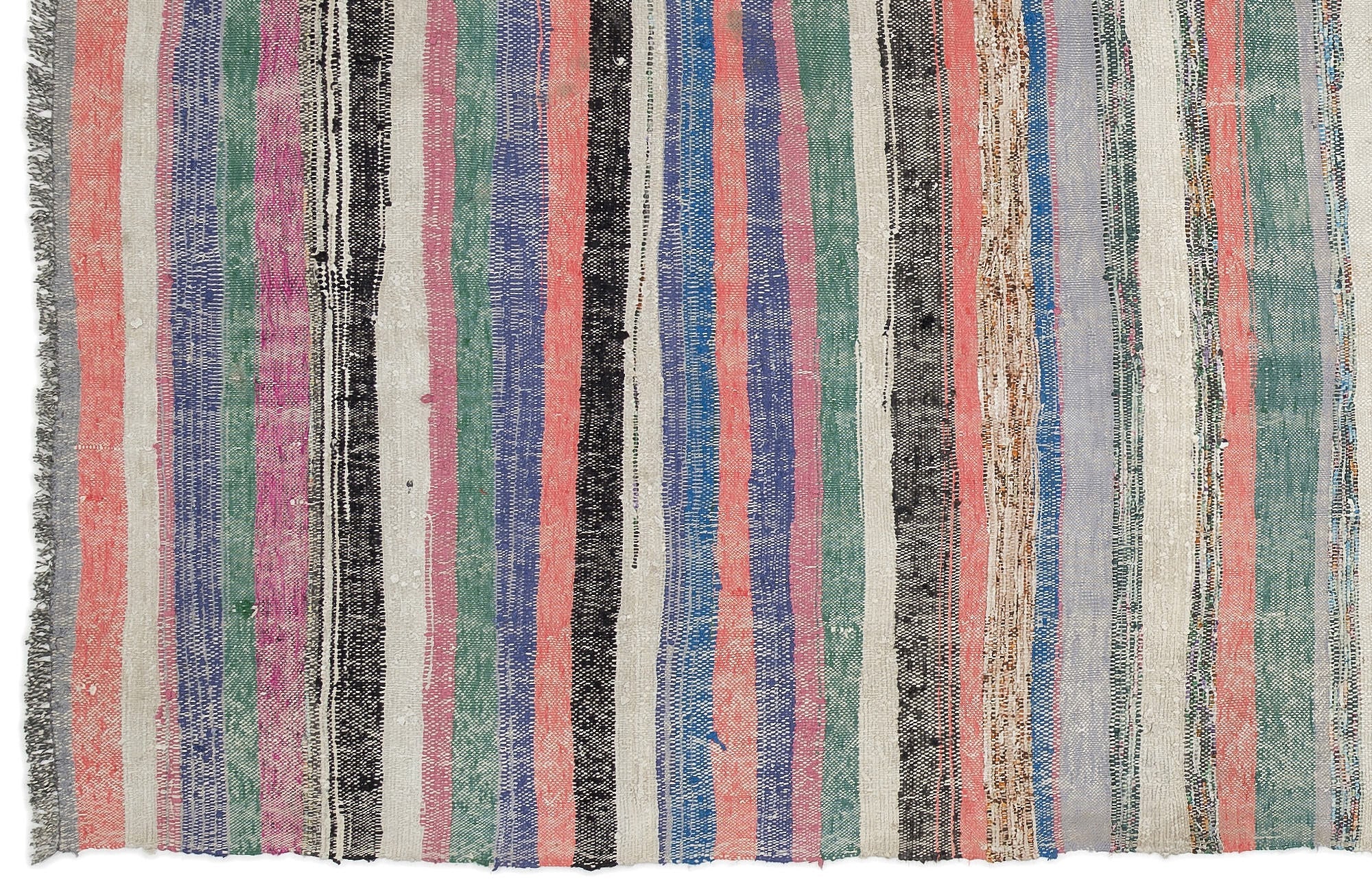 Girit Beige Striped Wool Handmade Area Rug 3'3" x 9'11"