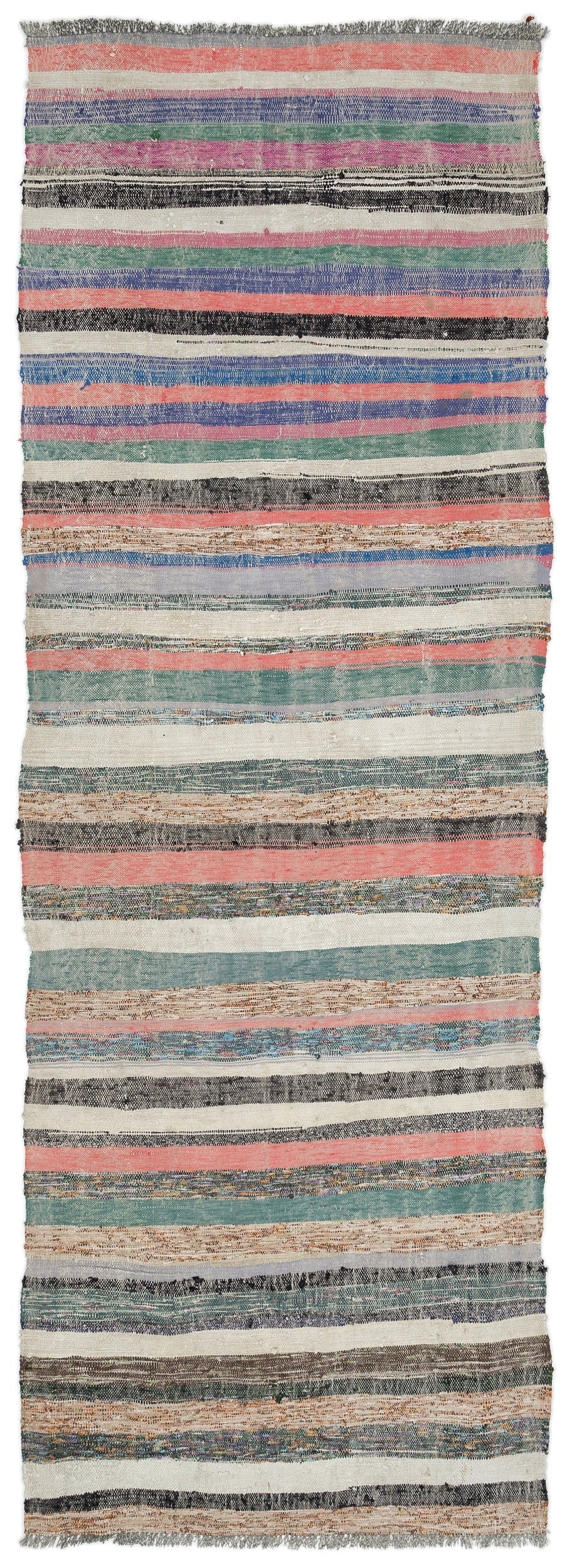 Girit Beige Striped Wool Handmade Area Rug 3'3" x 9'11"