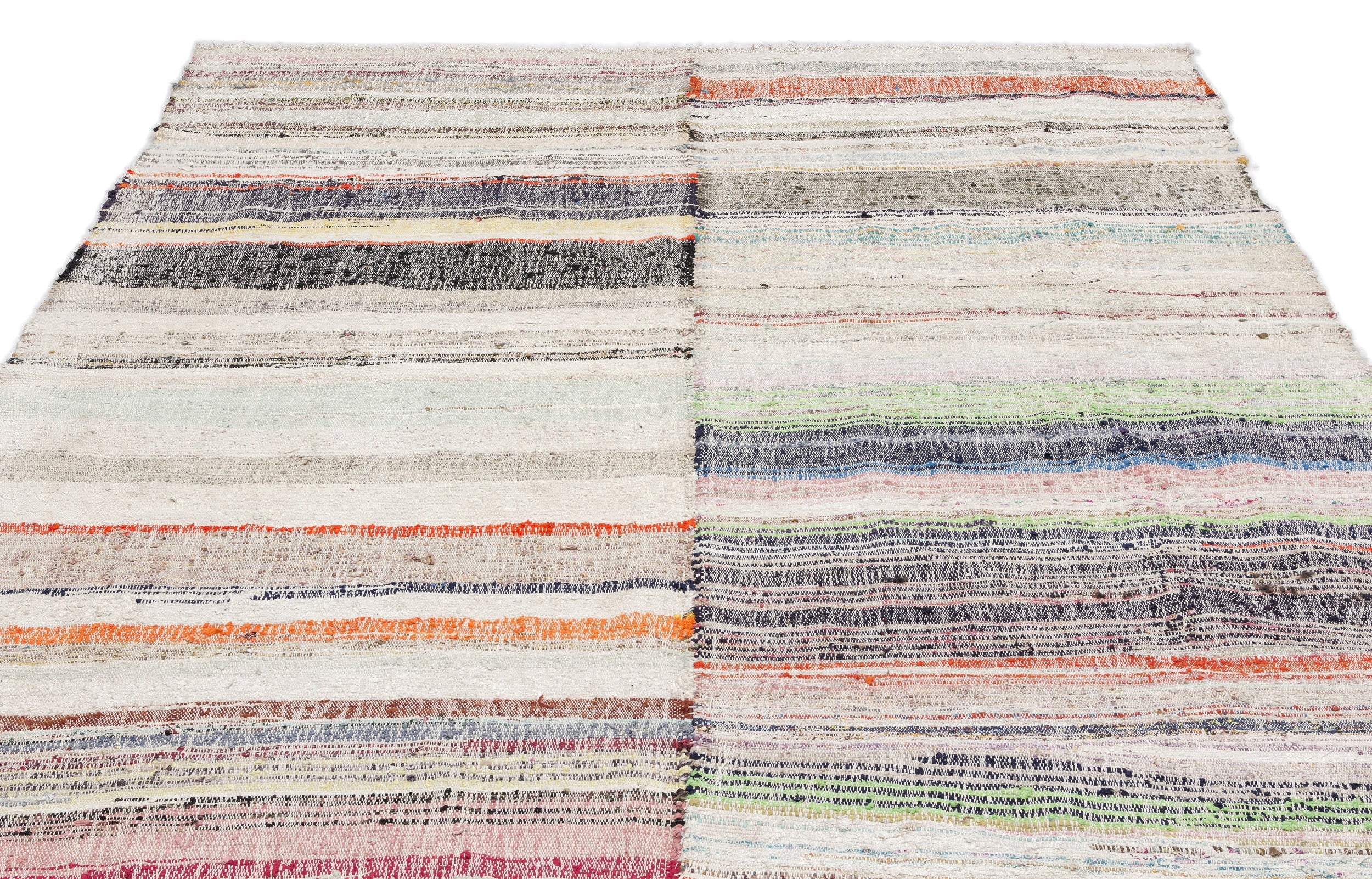 Girit Beige Striped Wool Handmade Area Rug 5'10" x 9'5"