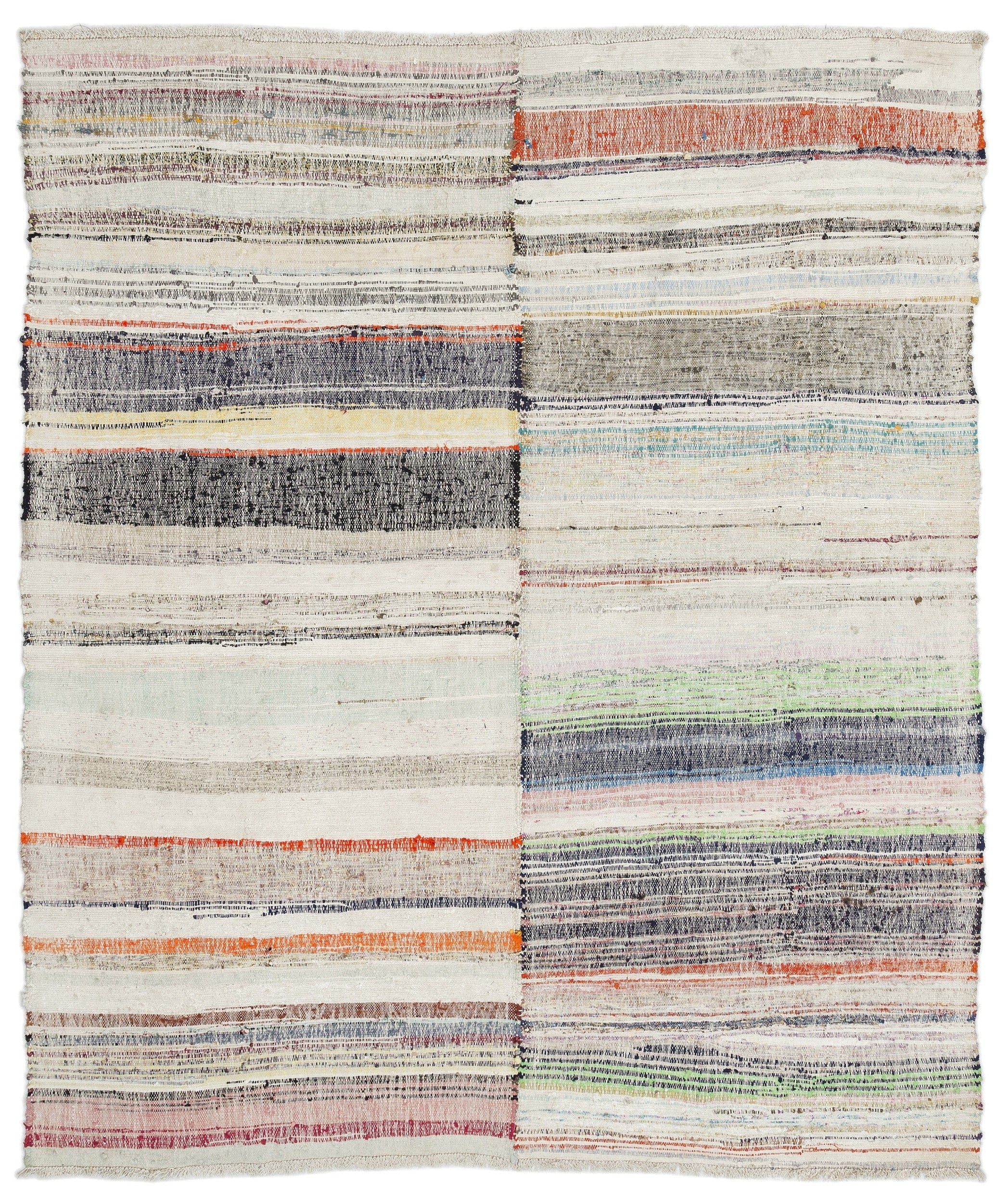 Girit Beige Striped Wool Handmade Area Rug 5'10" x 9'5"