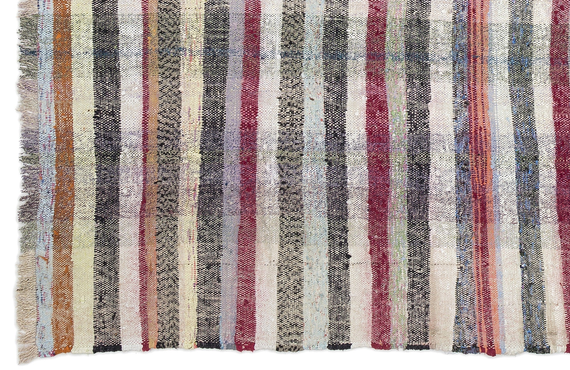 Girit Beige Striped Wool Handmade Area Rug 6'9" x 9'0"