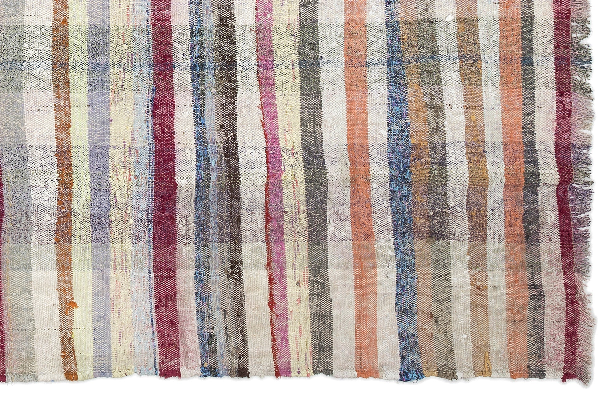 Girit Beige Striped Wool Handmade Area Rug 6'9" x 9'0"
