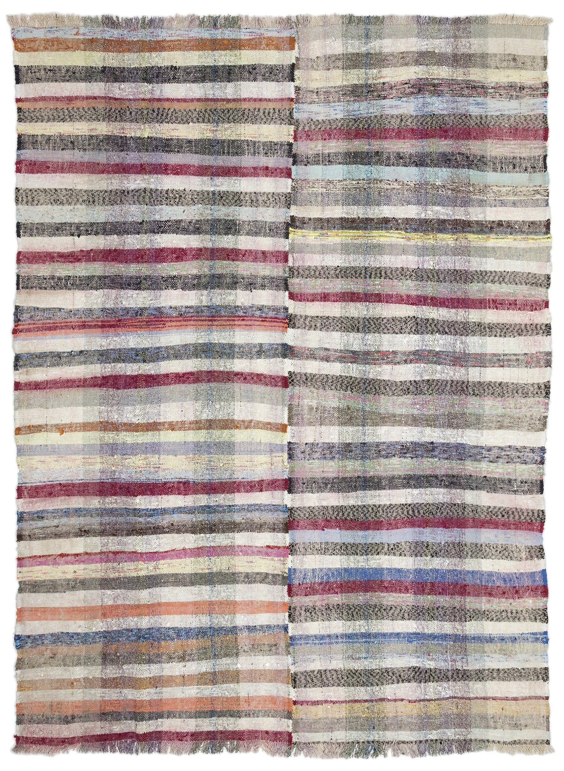 Girit Beige Striped Wool Handmade Area Rug 6'9" x 9'0"