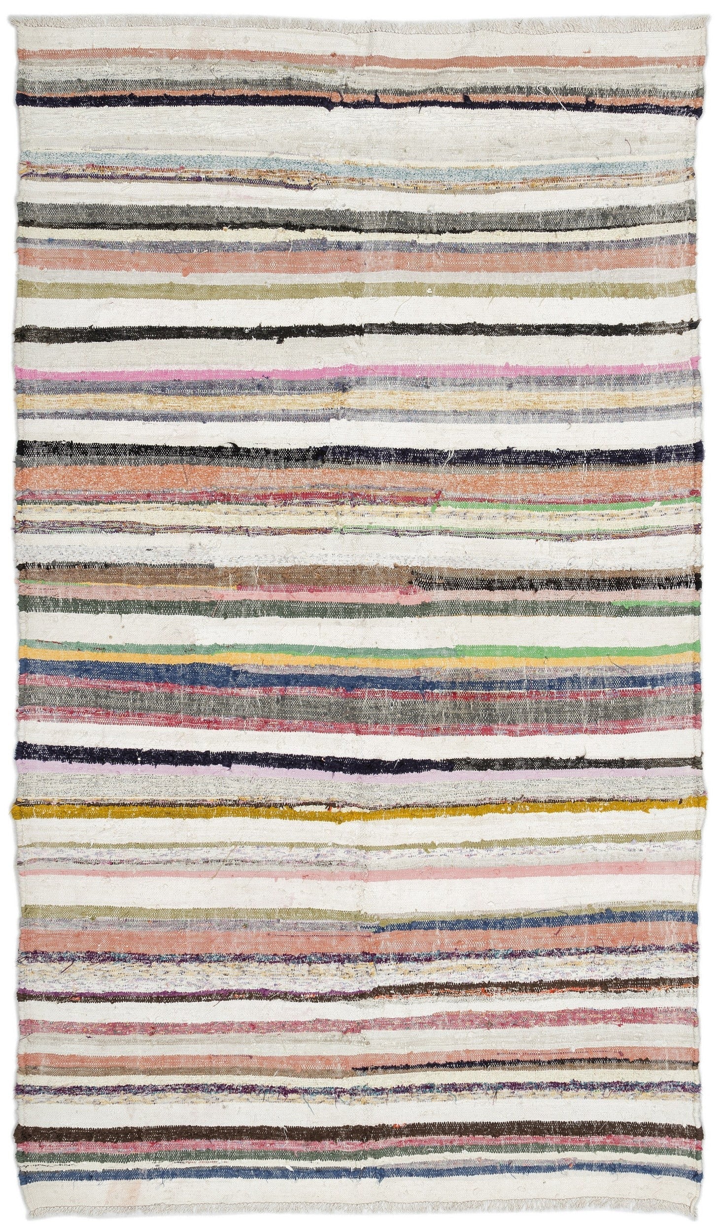 Girit 0963 Beige Striped Wool Handmade Area Rug 5'1" x 9'6"