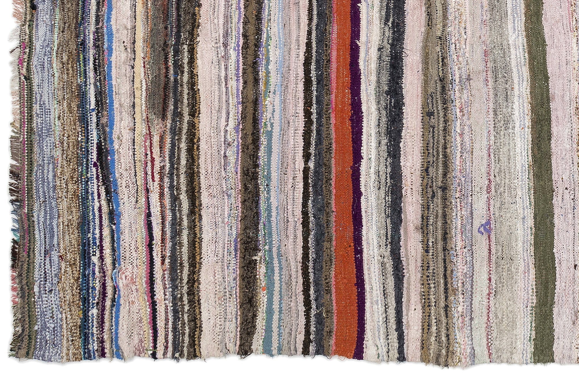 Girit Beige Striped Wool Handmade Area Rug 4'9" x 10'8"