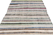 Girit Beige Striped Wool Handmade Area Rug 5'7" x 9'1"