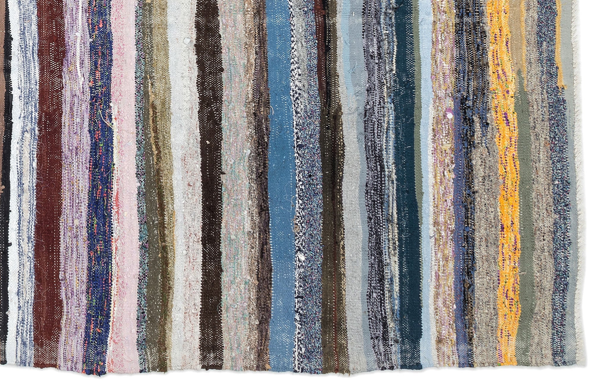 Girit Beige Striped Wool Handmade Area Rug 6'4" x 11'0"
