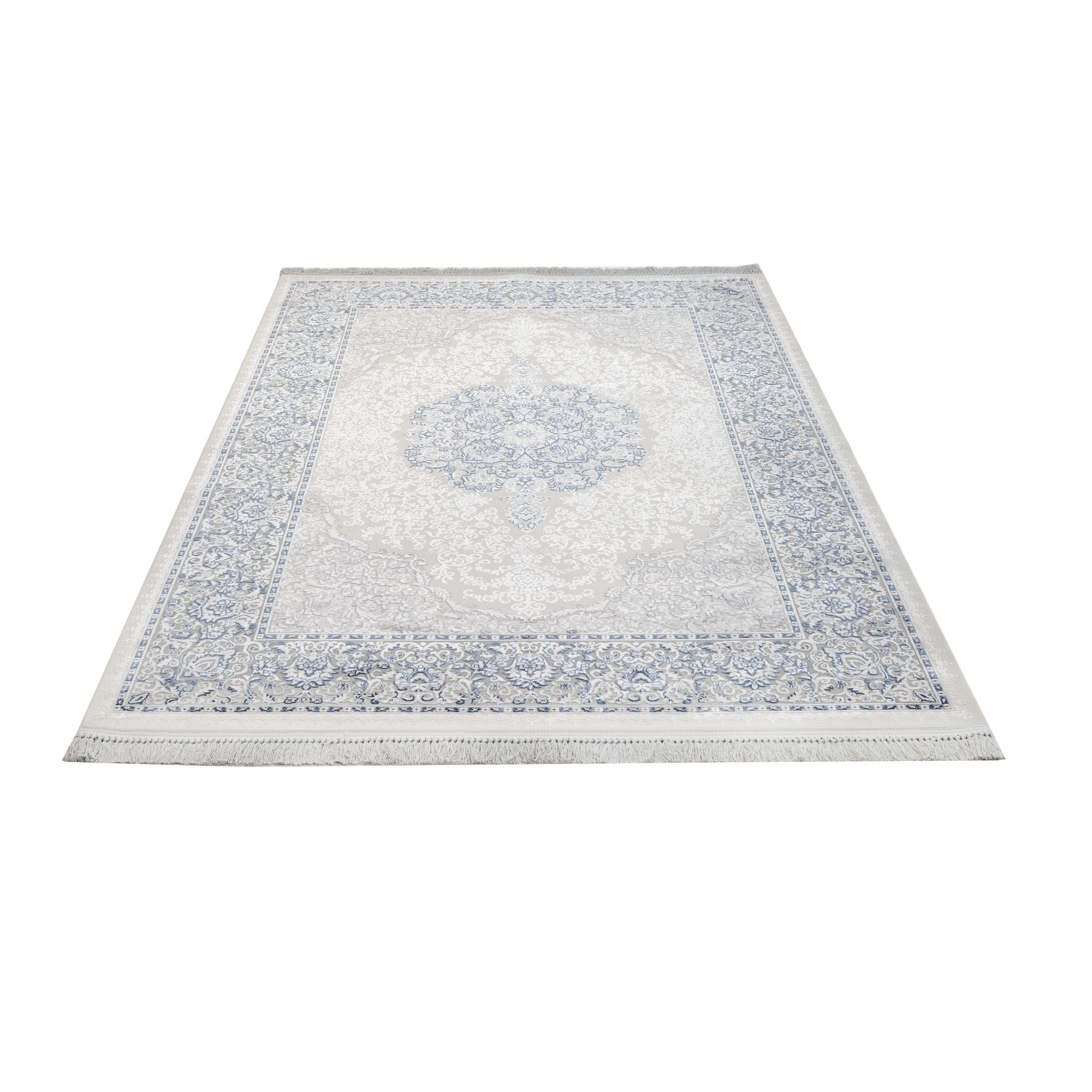 Classic Beige Area Rug – Machine Made Acrylic Rug With Fringed Edge & Non Slip