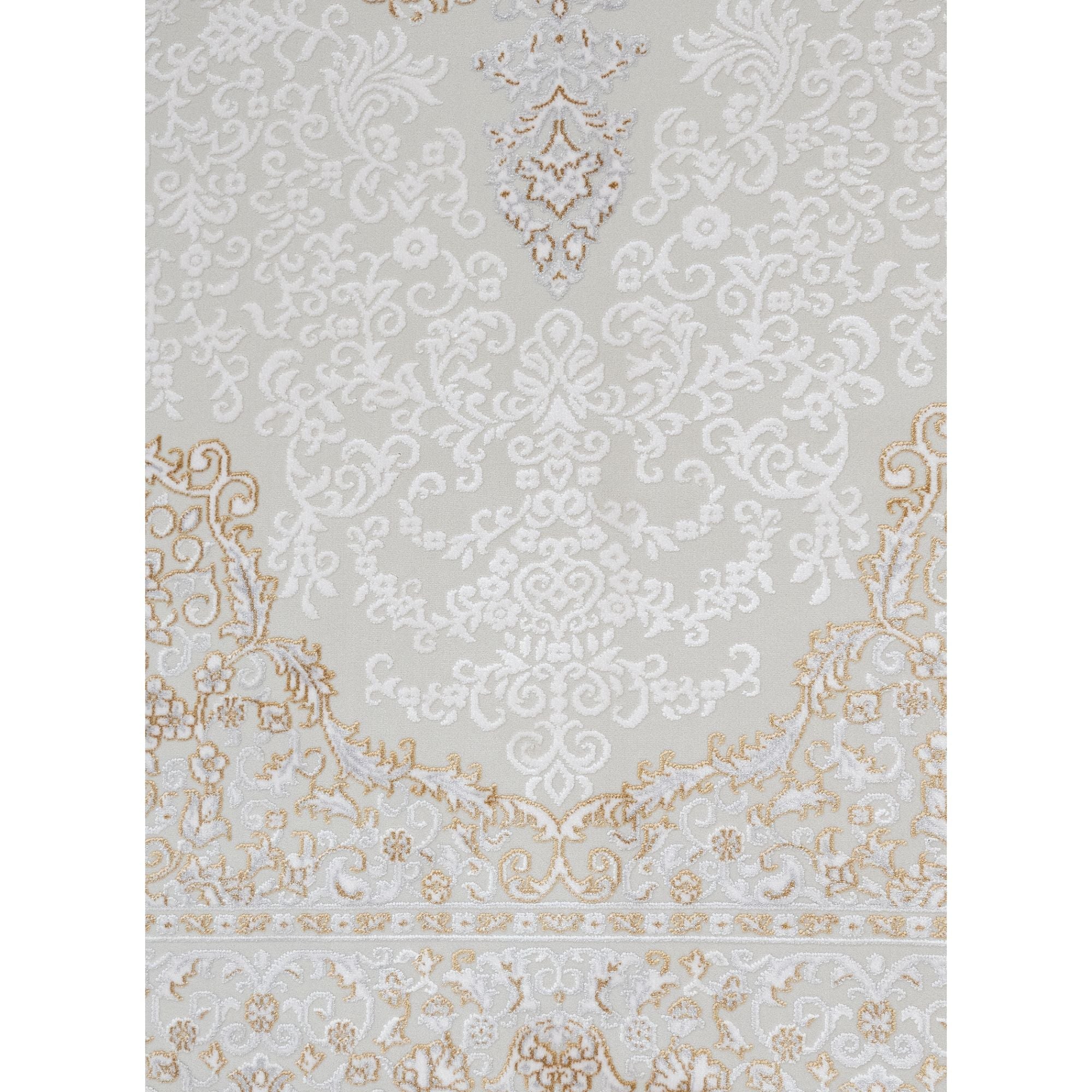 Classic Area Rug – Beige Machine Made Rug With Fringed Edges, Non Slip Carpet