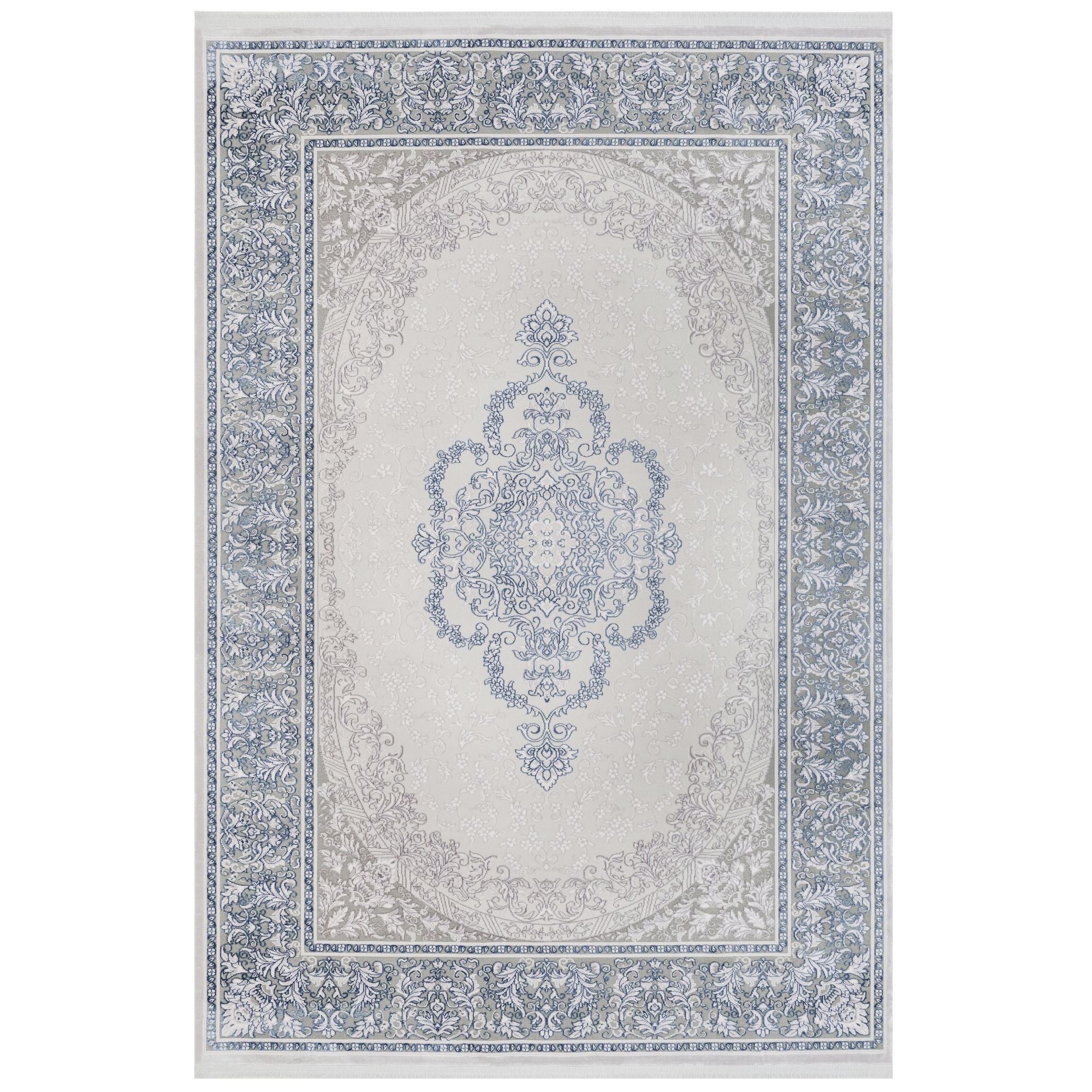 Blue Classic Area Rug – Machine Made Acrylic Carpet with Fringed Edges