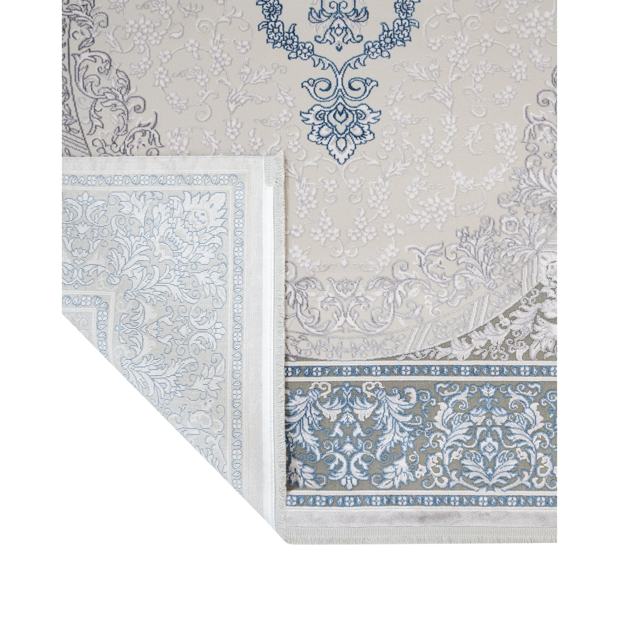 Blue Classic Area Rug – Machine Made Acrylic Carpet with Fringed Edges