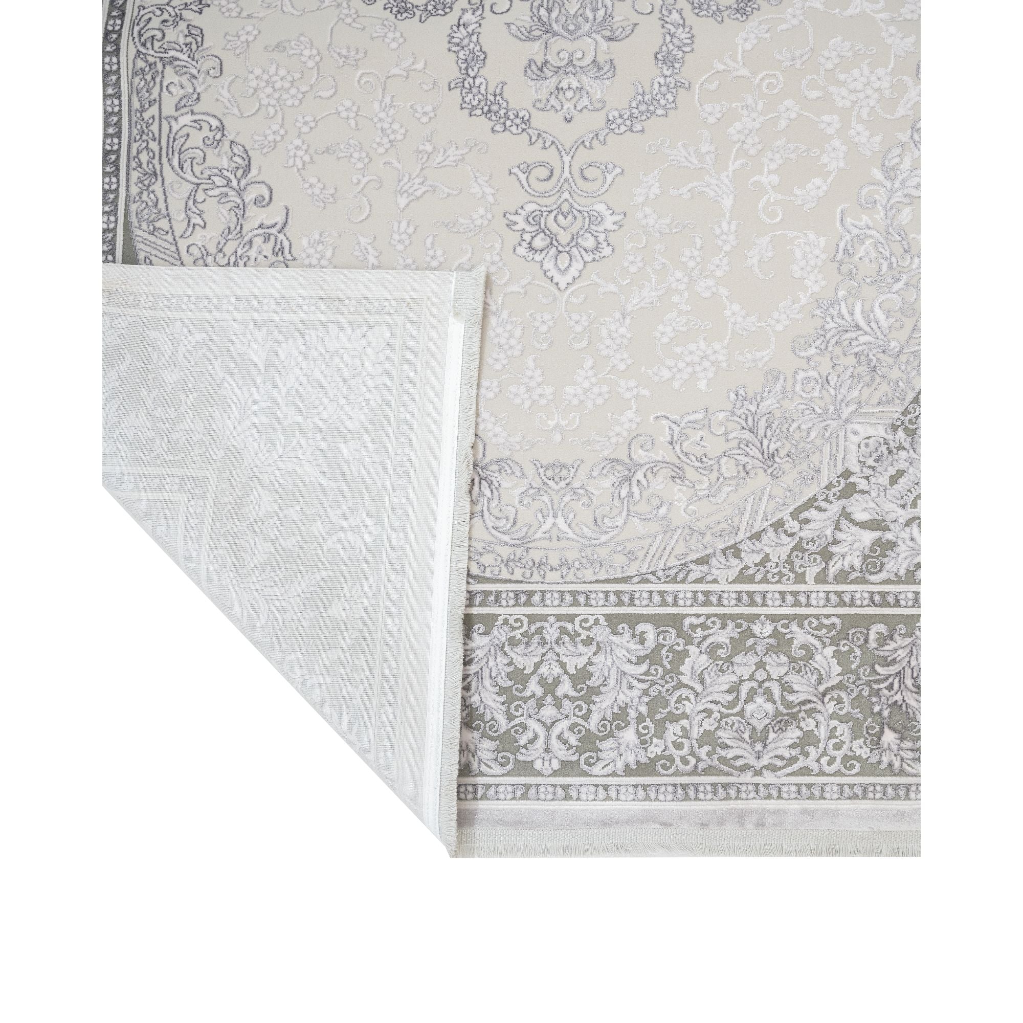 Grey Area Rug – Machine Made Classic Acrylic Carpet with Fringed Edge