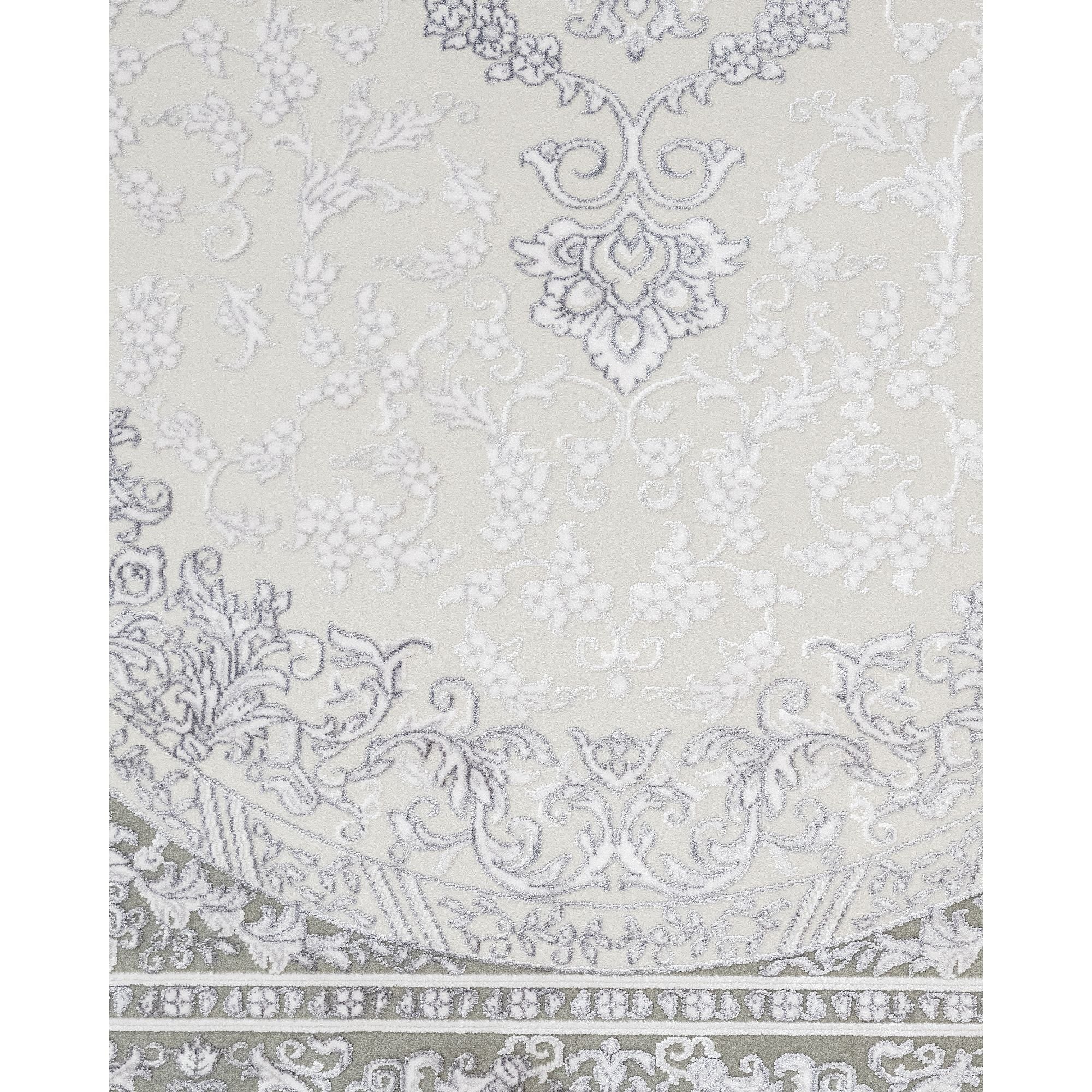 Grey Area Rug – Machine Made Classic Acrylic Carpet with Fringed Edge