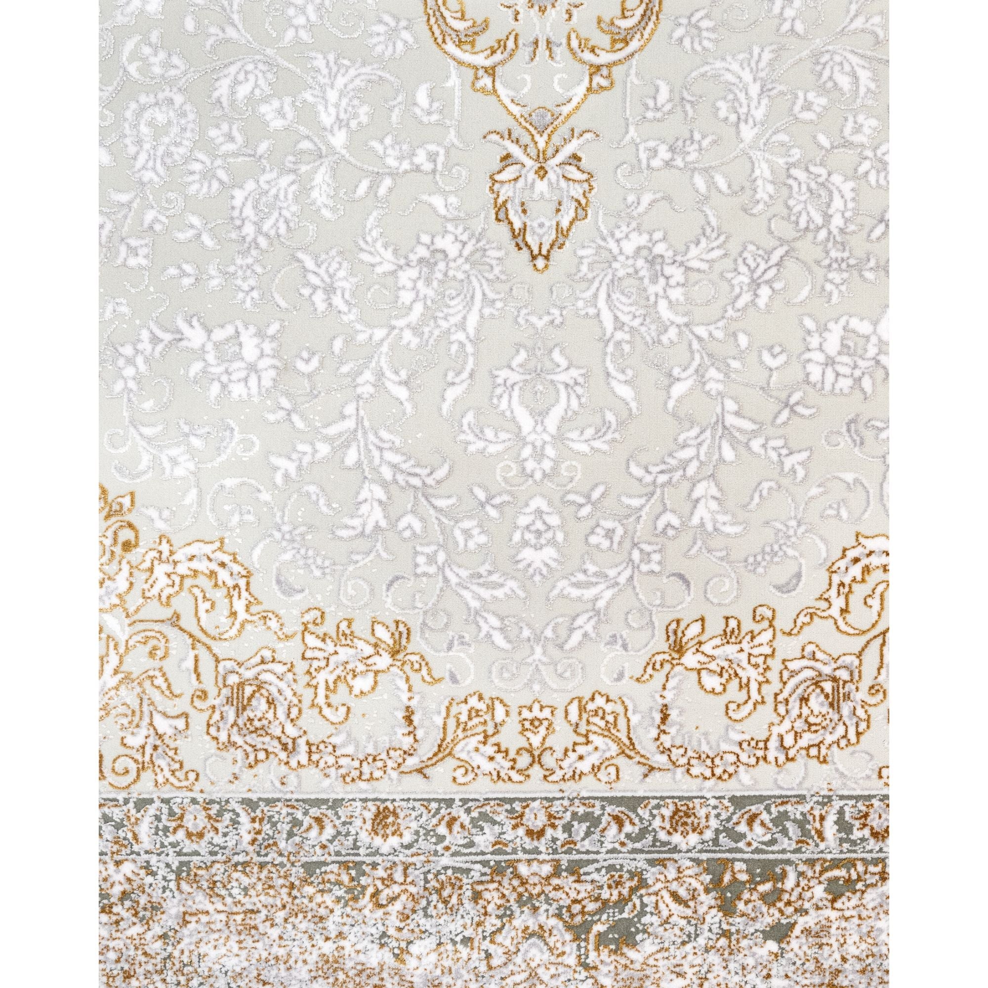 Machine Made Area Rug – Classic Gold Acrylic Fiber Rug with Fringed Edges