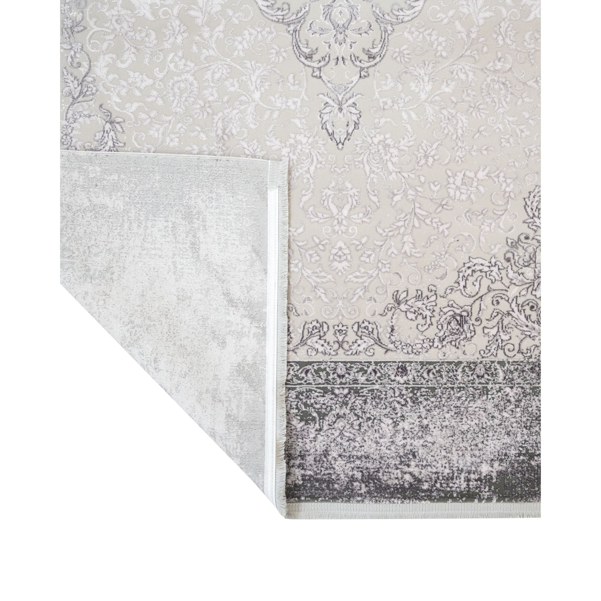 Grey Classic Area Rug – Machine Made Acrylic Carpet With Fringed Edges