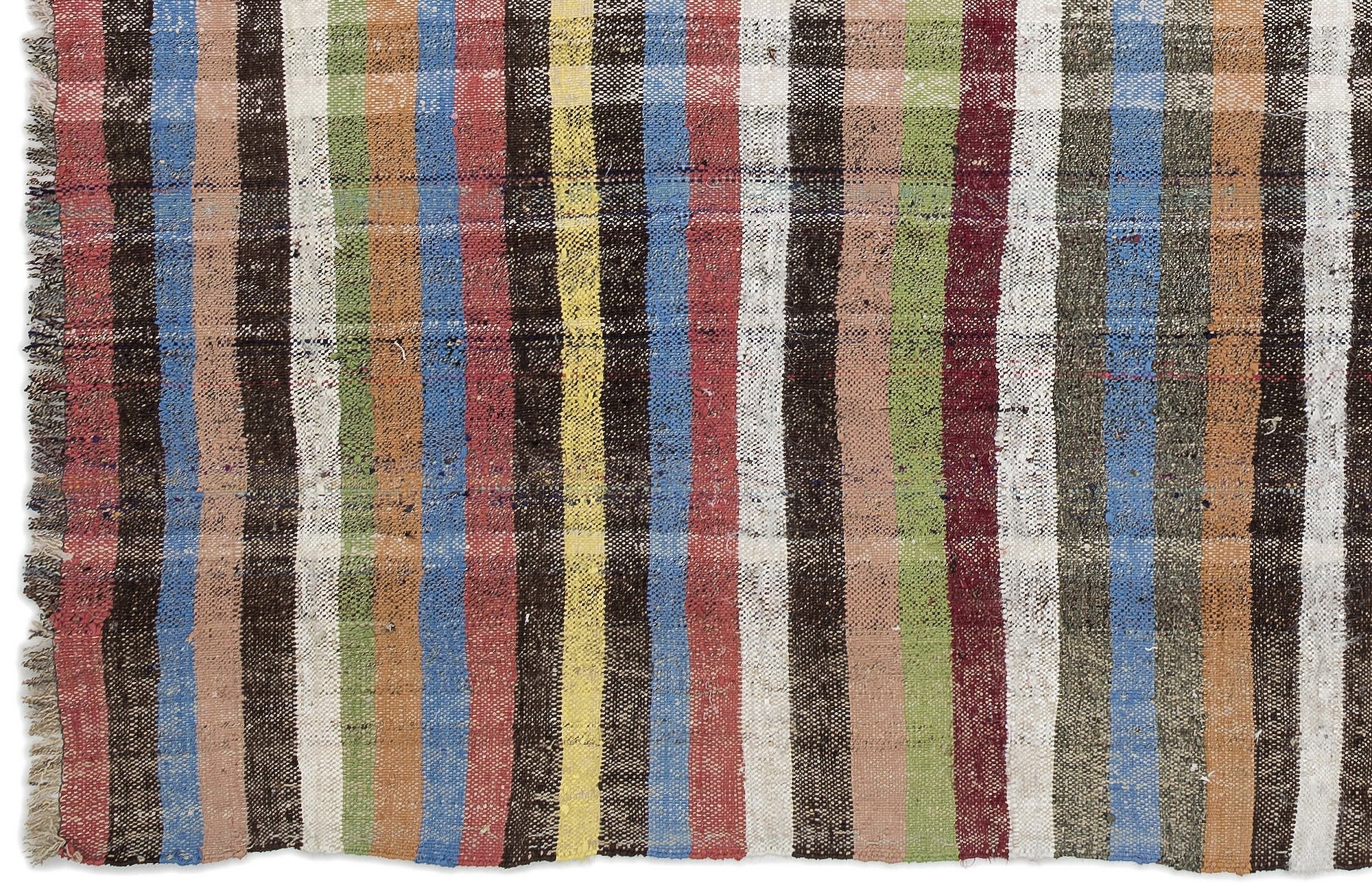 Girit Beige Striped Wool Handmade Area Rug 6'5" x 7'9"