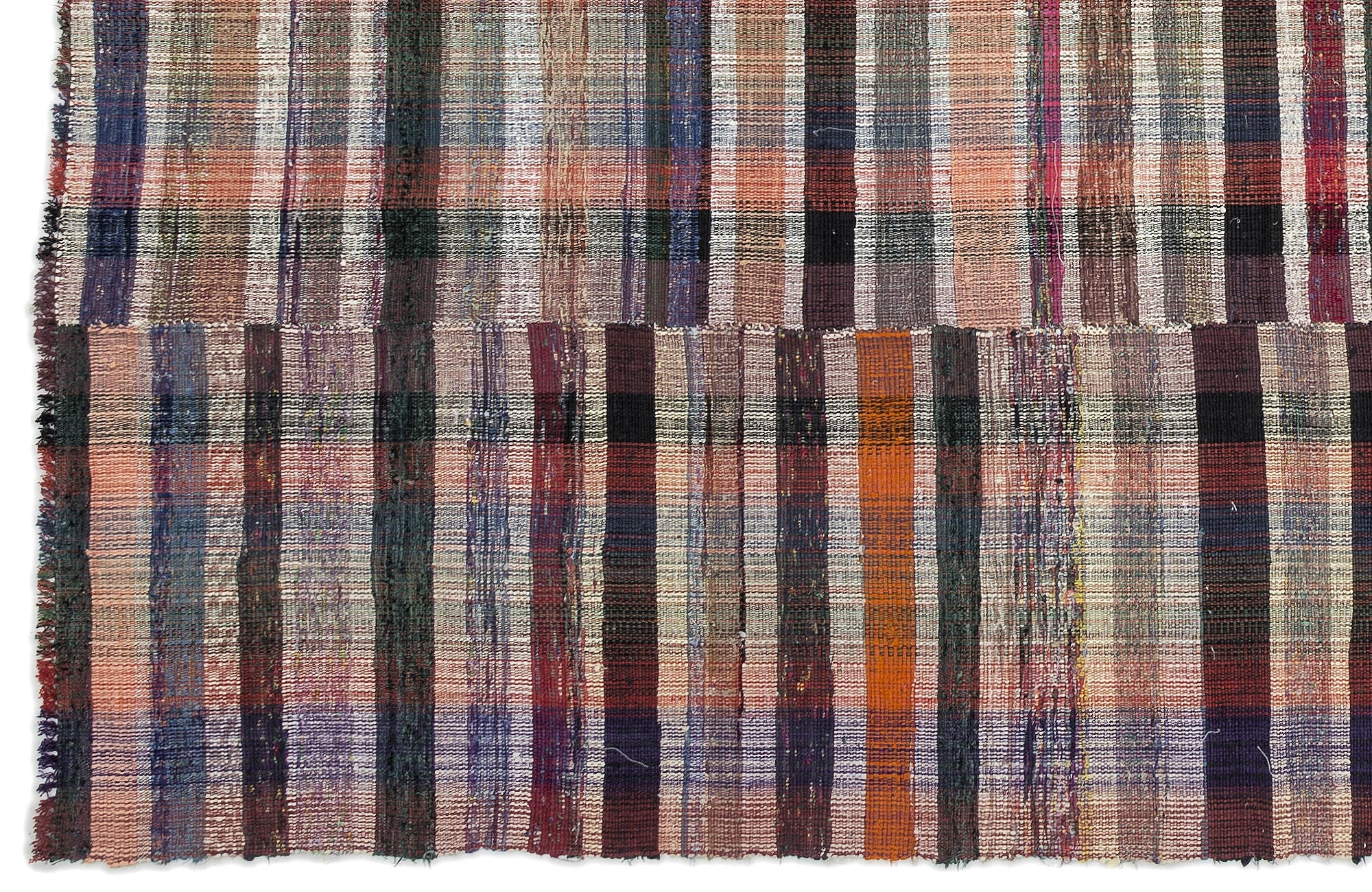 Girit Beige Striped Wool Handmade Area Rug 7'3" x 11'1"
