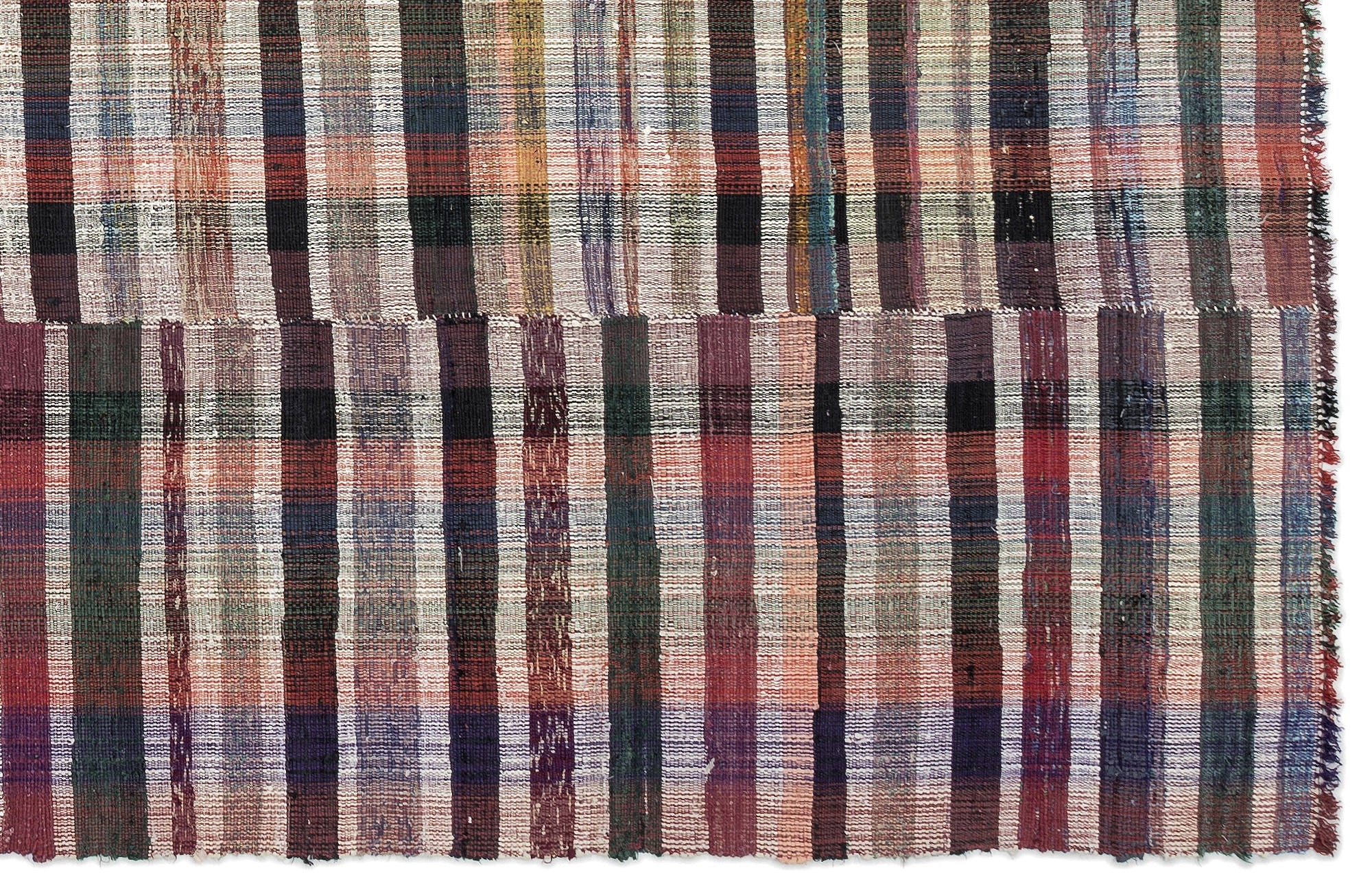 Girit Beige Striped Wool Handmade Area Rug 7'3" x 11'1"