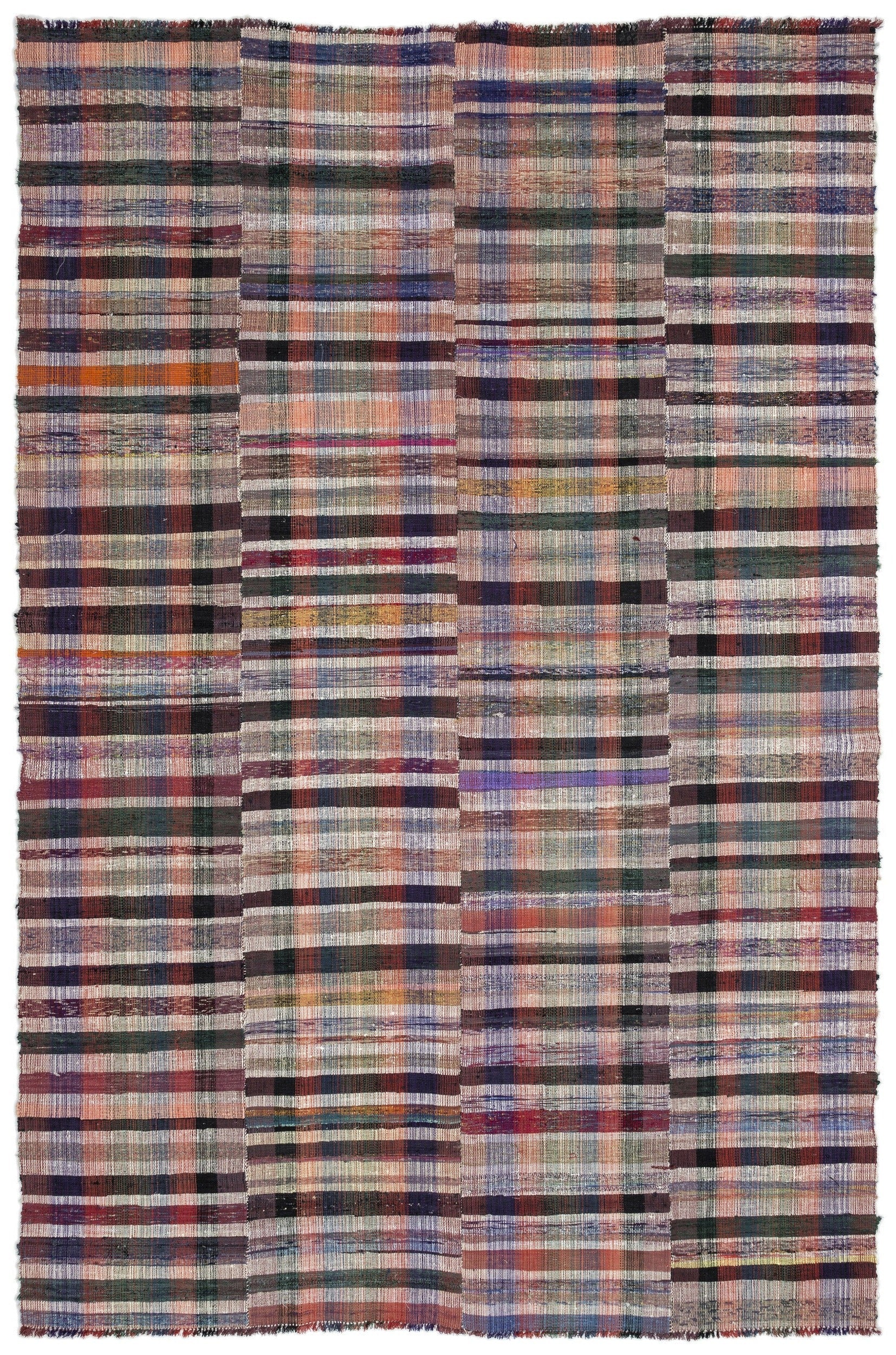 Girit Beige Striped Wool Handmade Area Rug 7'3" x 11'1"