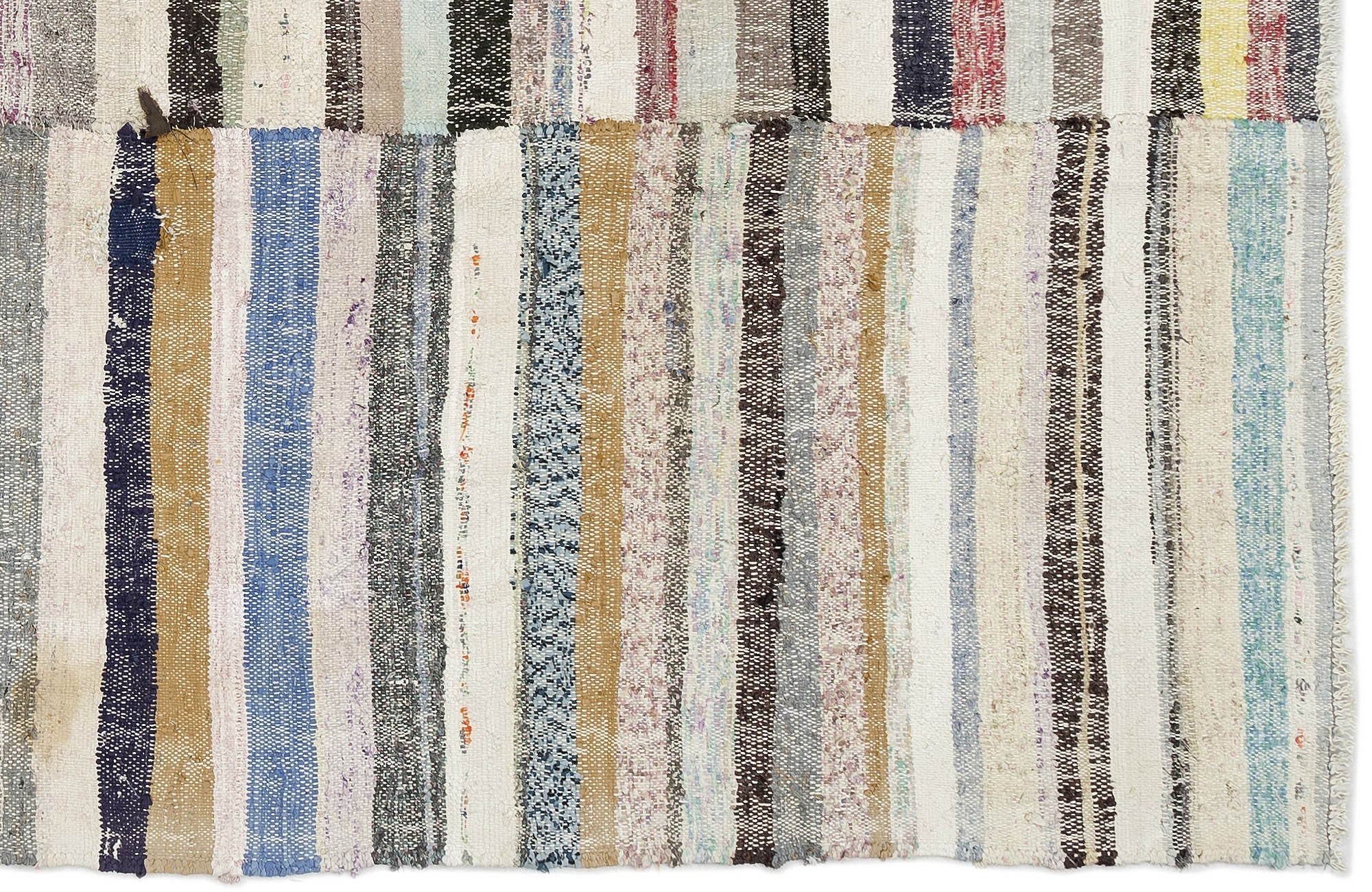 Girit Beige Striped Wool Handmade Area Rug 5'2" x 9'4"