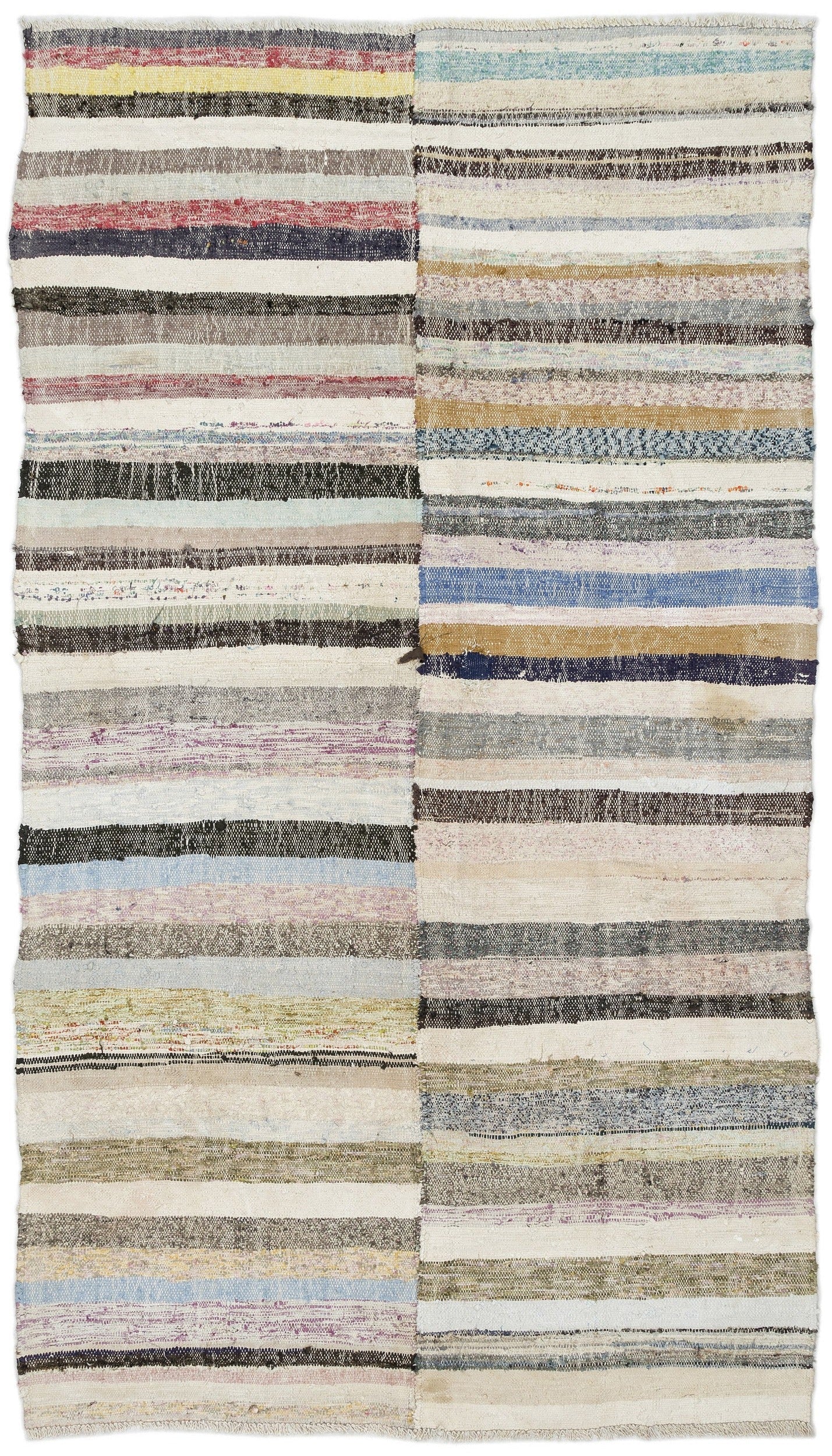 Girit Beige Striped Wool Handmade Area Rug 5'2" x 9'4"