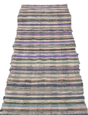 Girit Grey Striped Wool Handmade Area Rug 2'2" x 7'1"